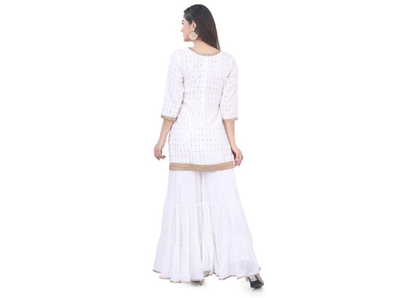 Off White Georgette Gharara Suit - Premium partywear gharara from Dulhan Exclusives - Just $199! Shop now at Dulhan Exclusives