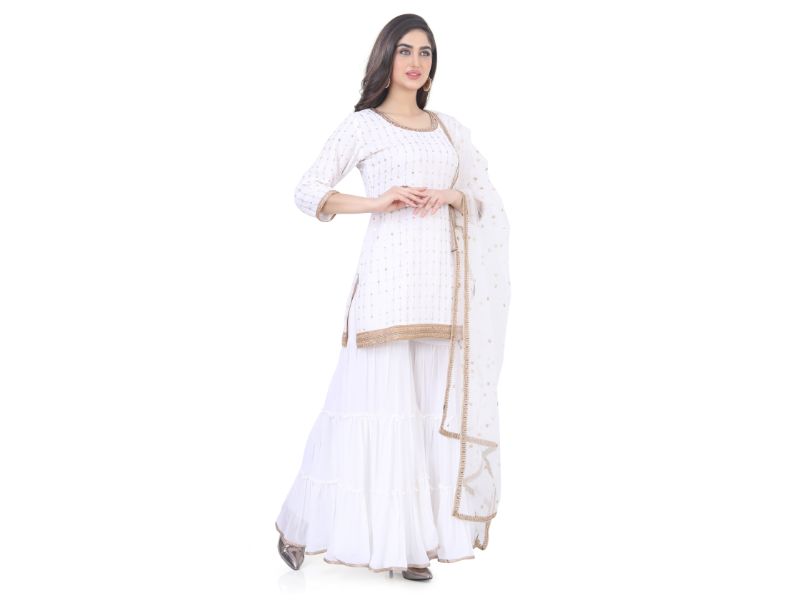 Off White Georgette Party Wear Gharara Suit