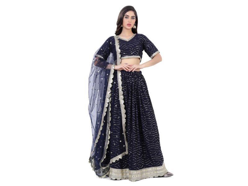 Navy Blue Embroidered Lehenga Choli