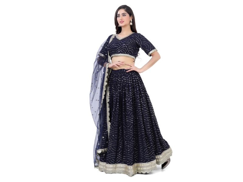 Navy Blue Embroidered Lehenga Choli