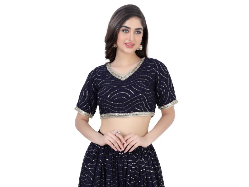 Navy Blue Embroidered Lehenga Choli