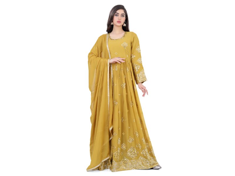 Mustard Yellow Anarkali Dress - Premium Festive Wear from Dulhan Exclusives - Just $1! Shop now at Dulhan Exclusives