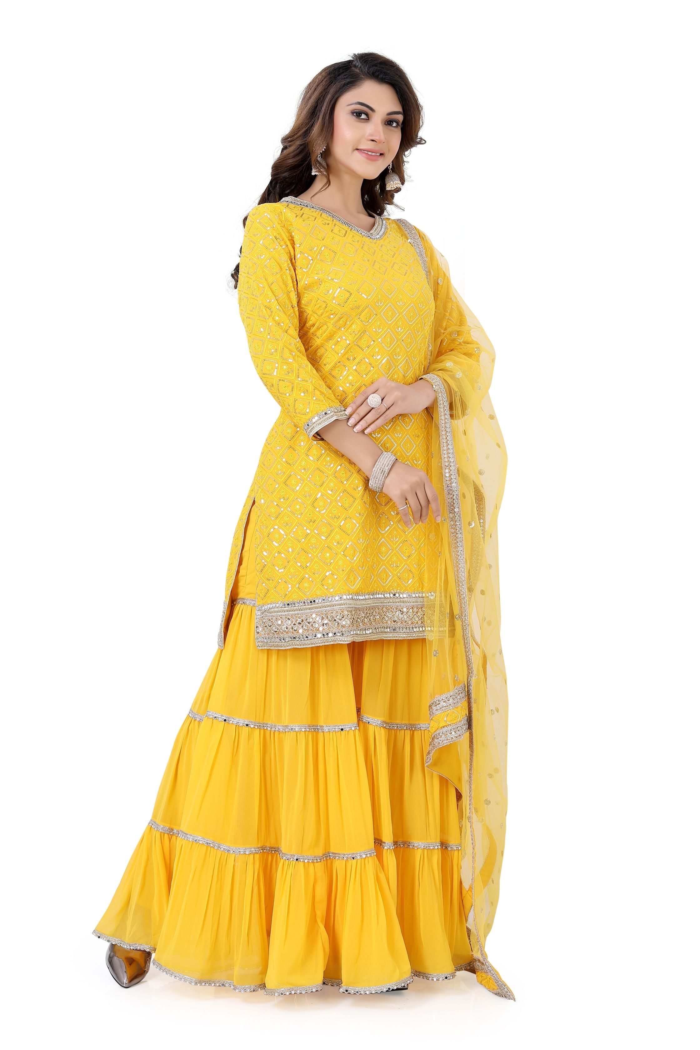 Yellow Georgette Party Wear Gharara Suit
