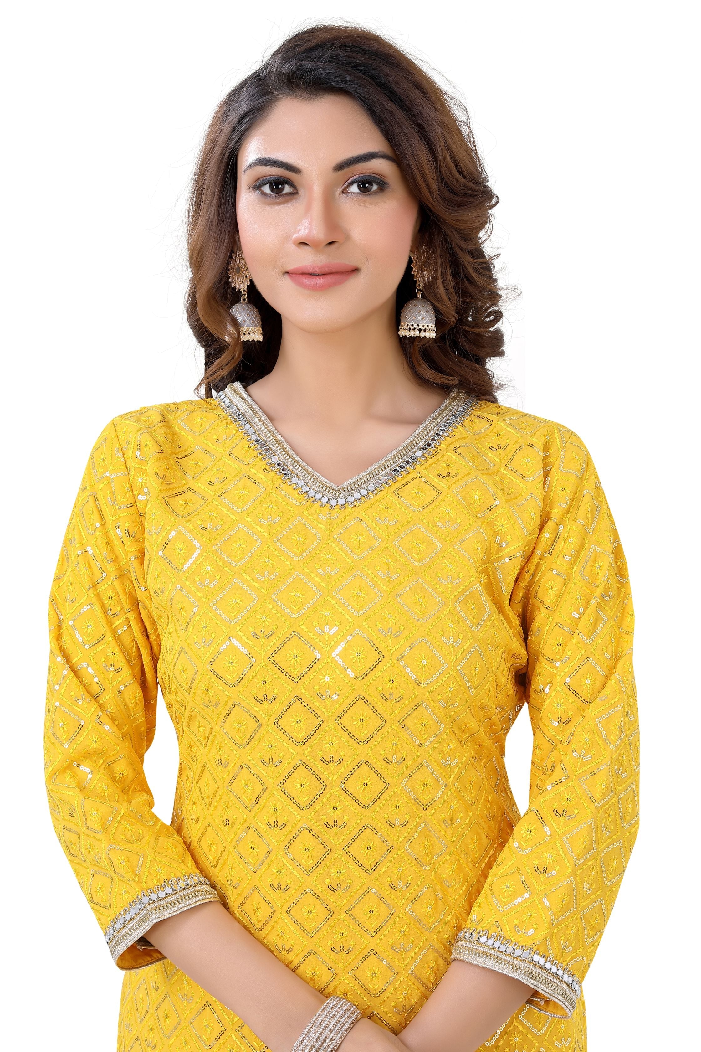 Yellow Georgette Gharara Suit - Premium Festive Wear from Dulhan Exclusives - Just $199! Shop now at Dulhan Exclusives