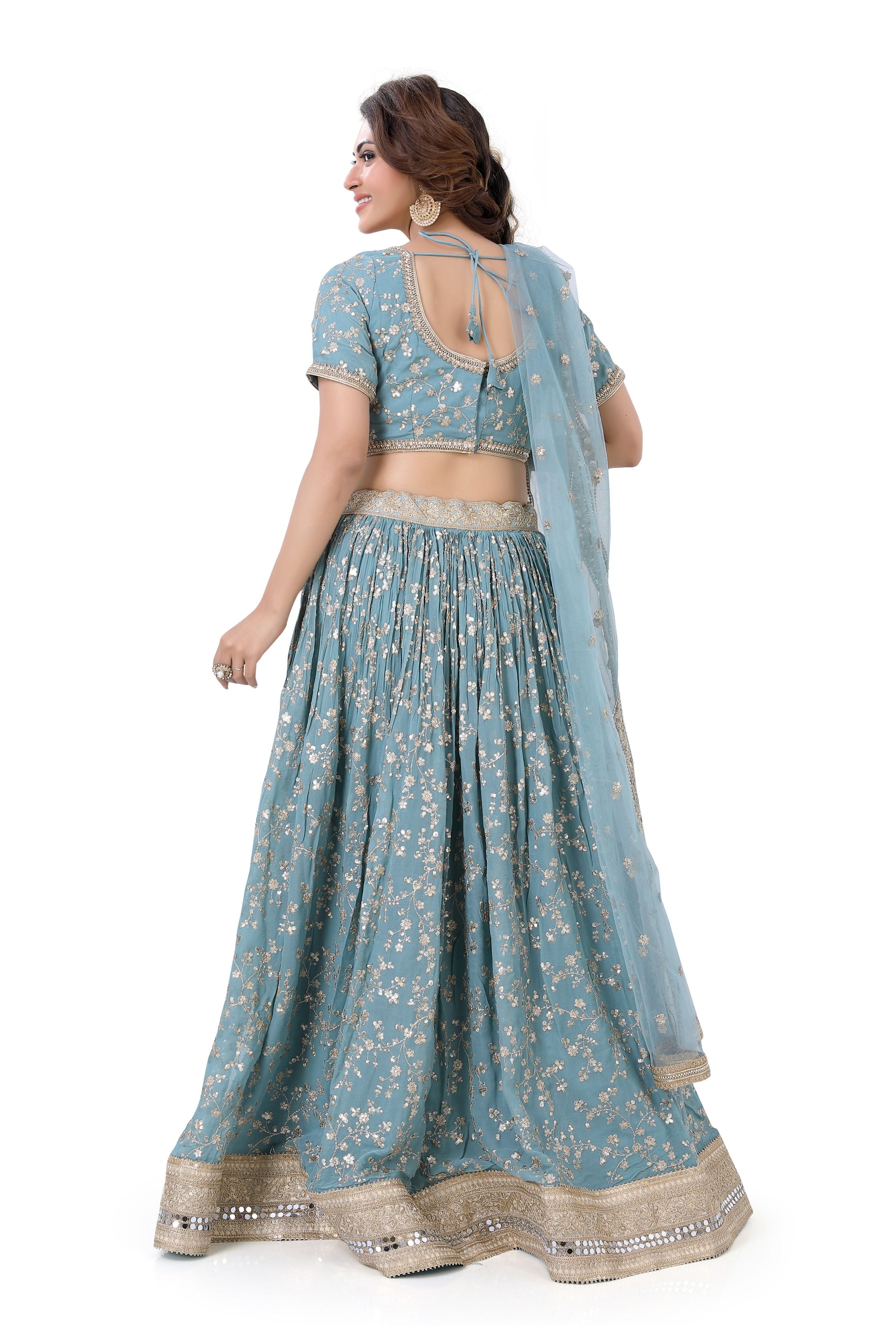 Sea Green-Jaal Embroidery Lehenga Choli