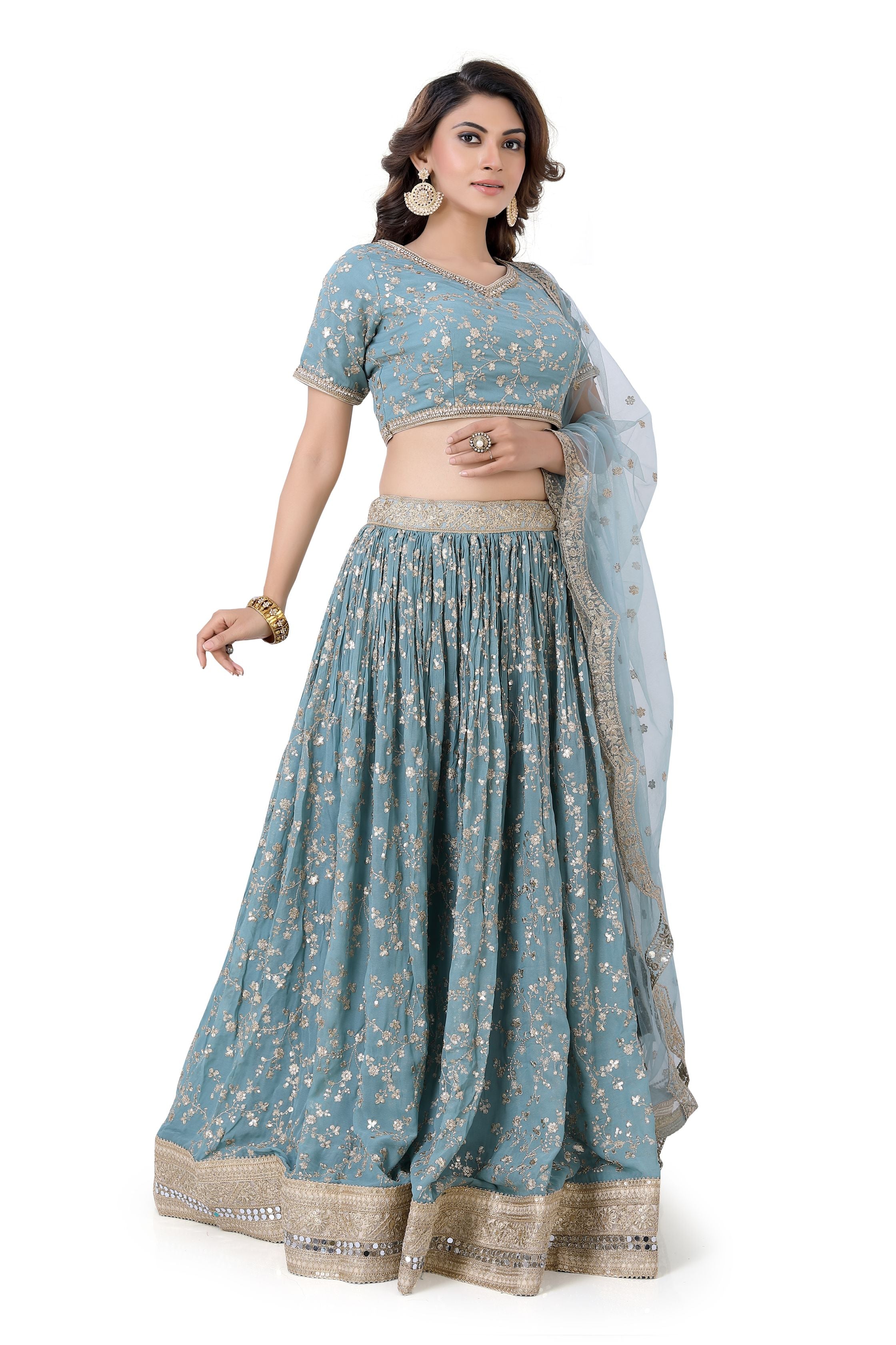 Sea Green-Jaal Embroidery Lehenga Choli