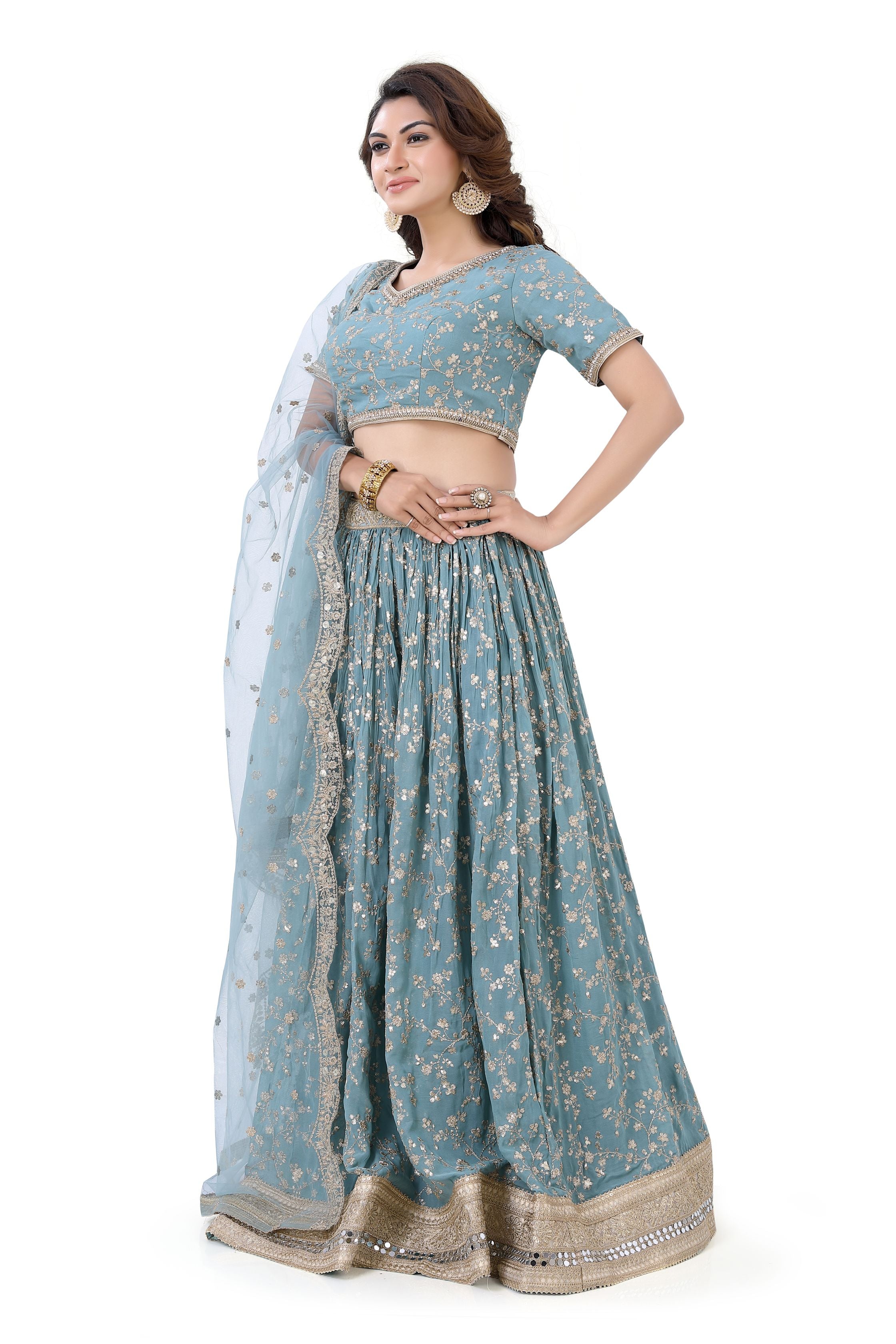 Sea Green-Jaal Embroidery Lehenga Choli