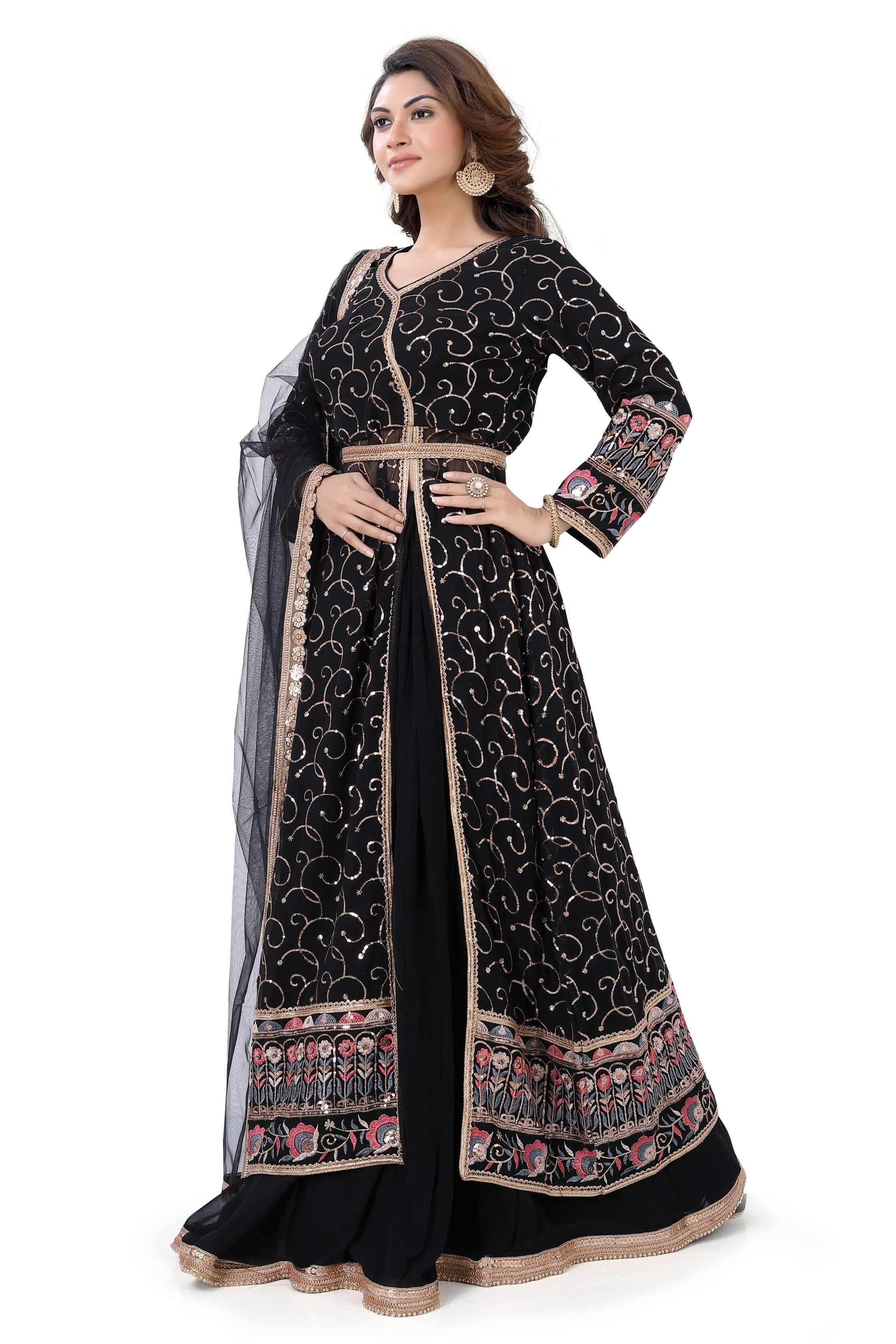 Beautiful Black Indo-western Georgette Gown | Designer party wear dresses,  Indian wedding outfits, Indian gowns dresses