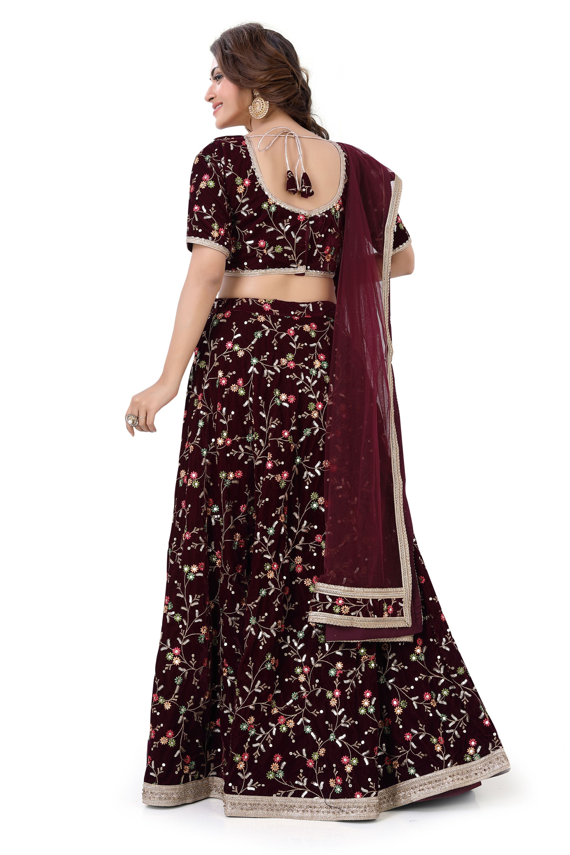 Wine-Jaal Embroidery Lehenga Choli