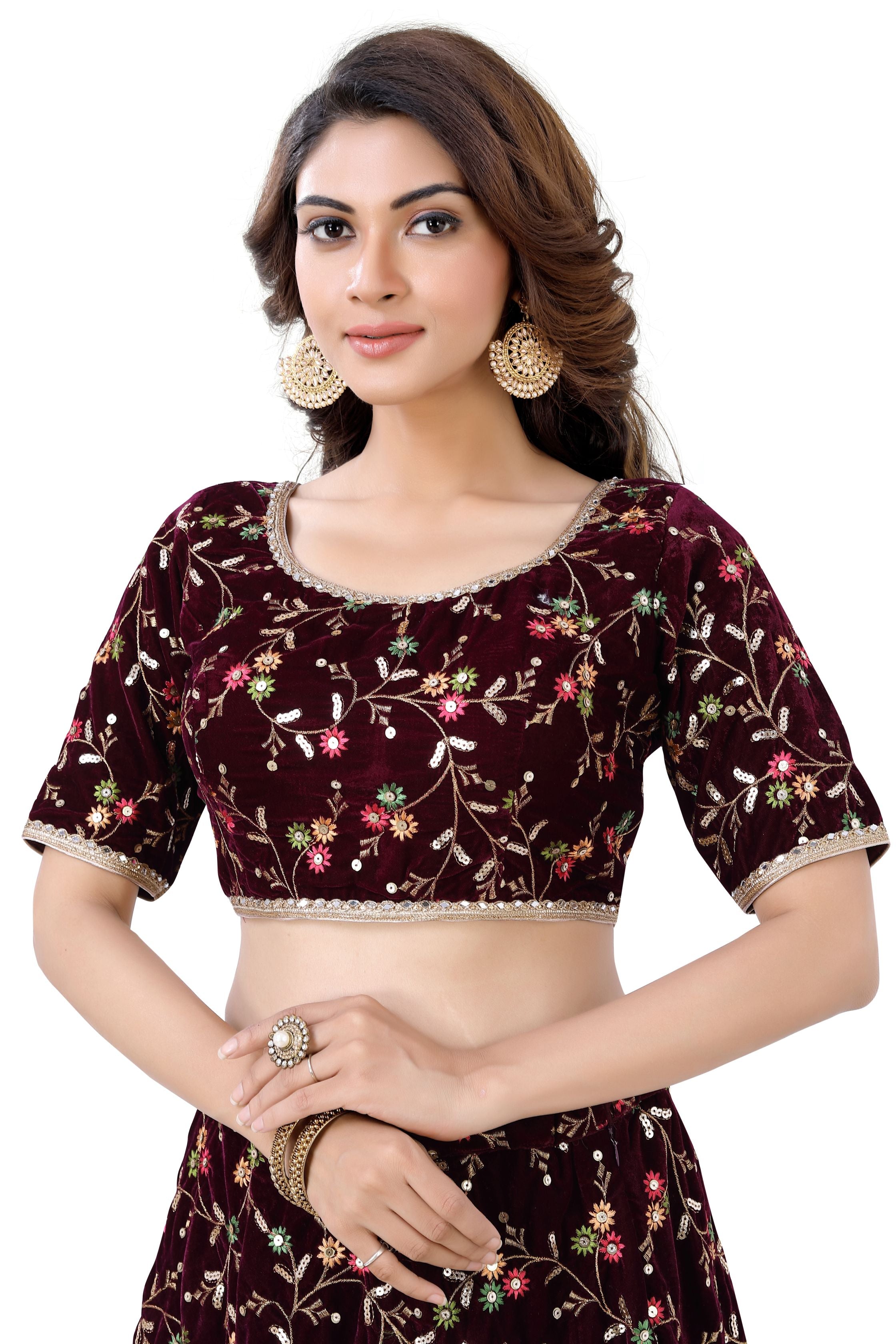 Wine-Jaal Embroidery Lehenga Choli