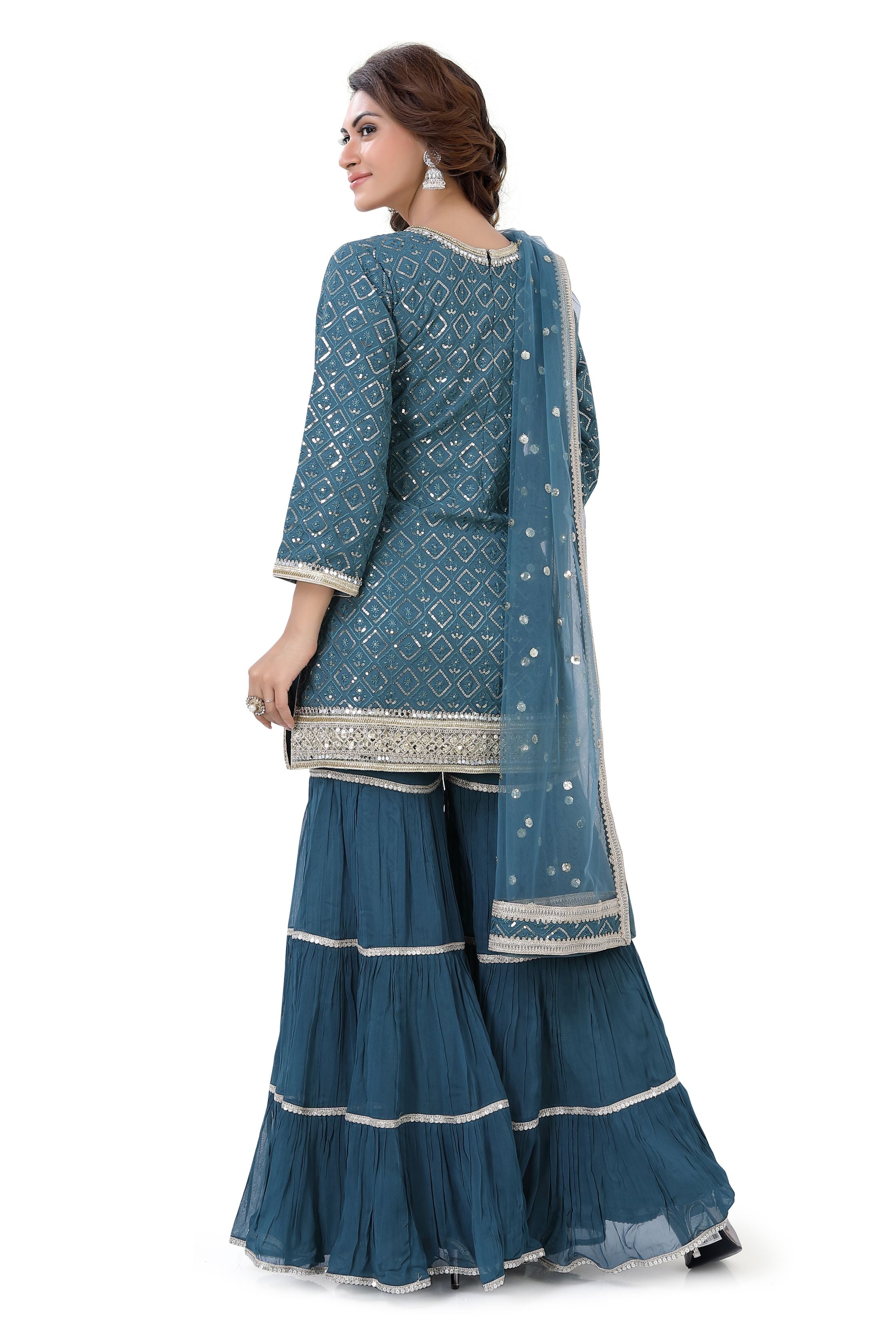 Peacock Blue Georgette Gharara Suit