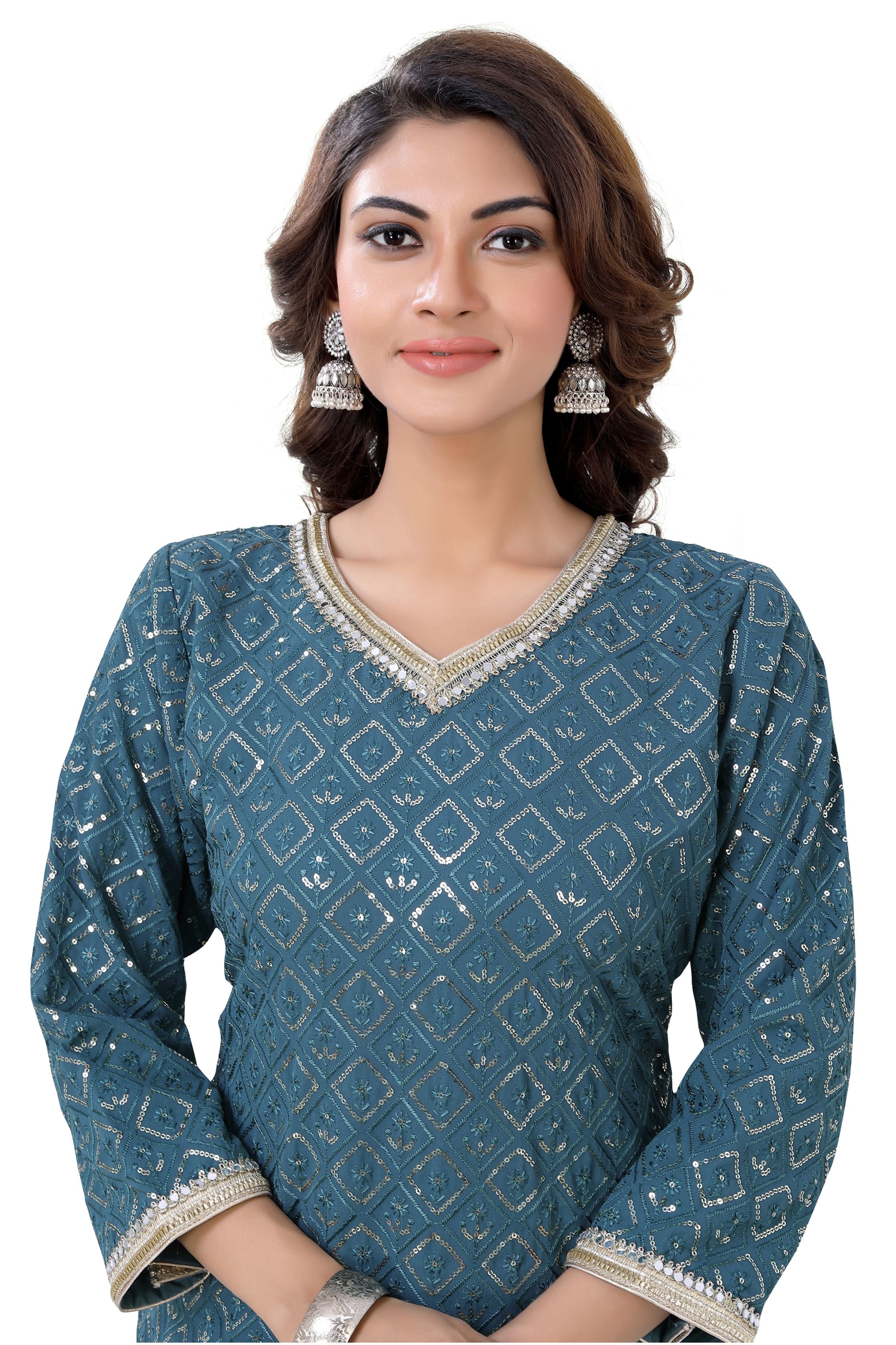 Peacock Blue Georgette Gharara Suit