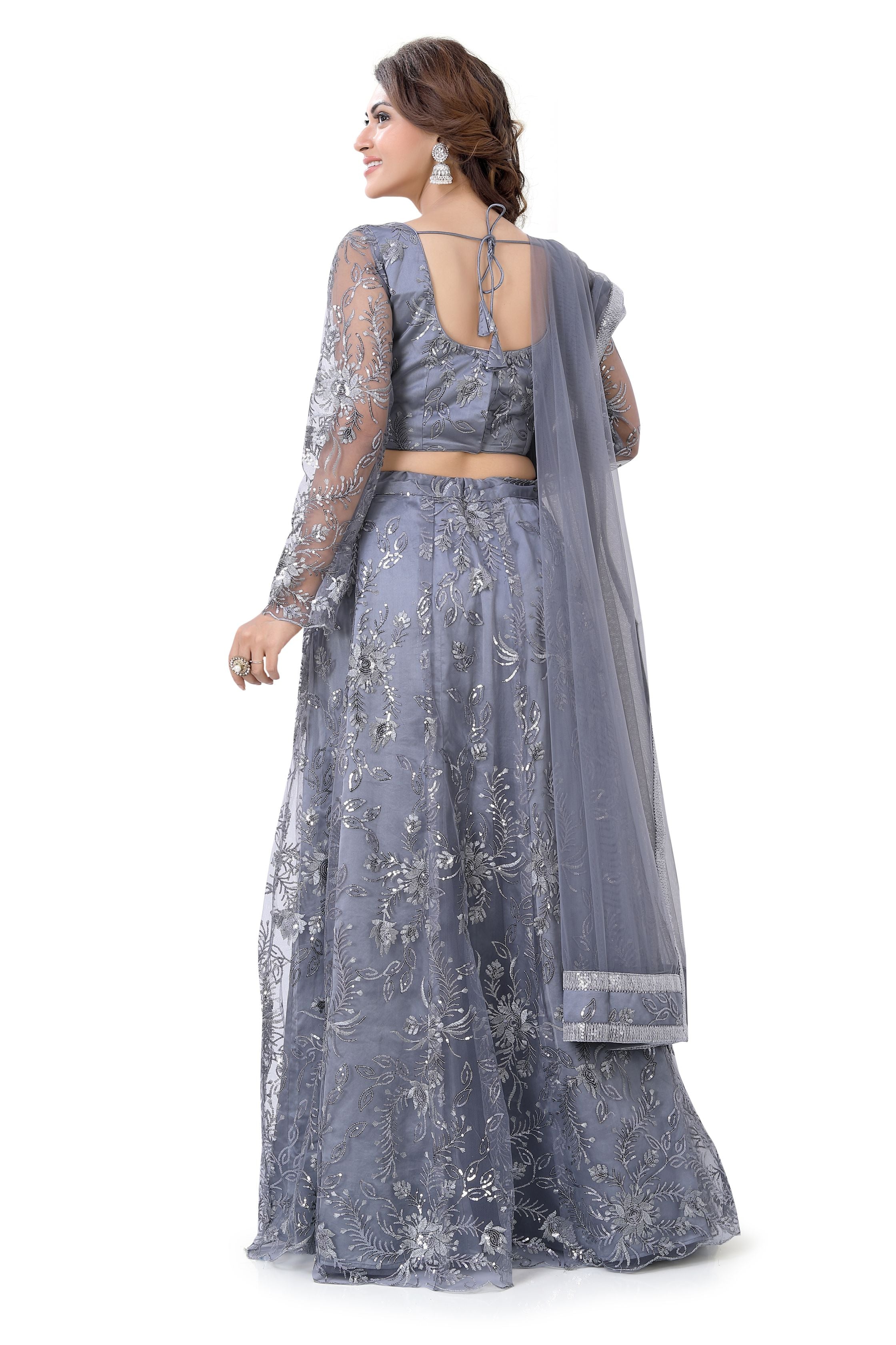 Grey Net Lehenga Choli