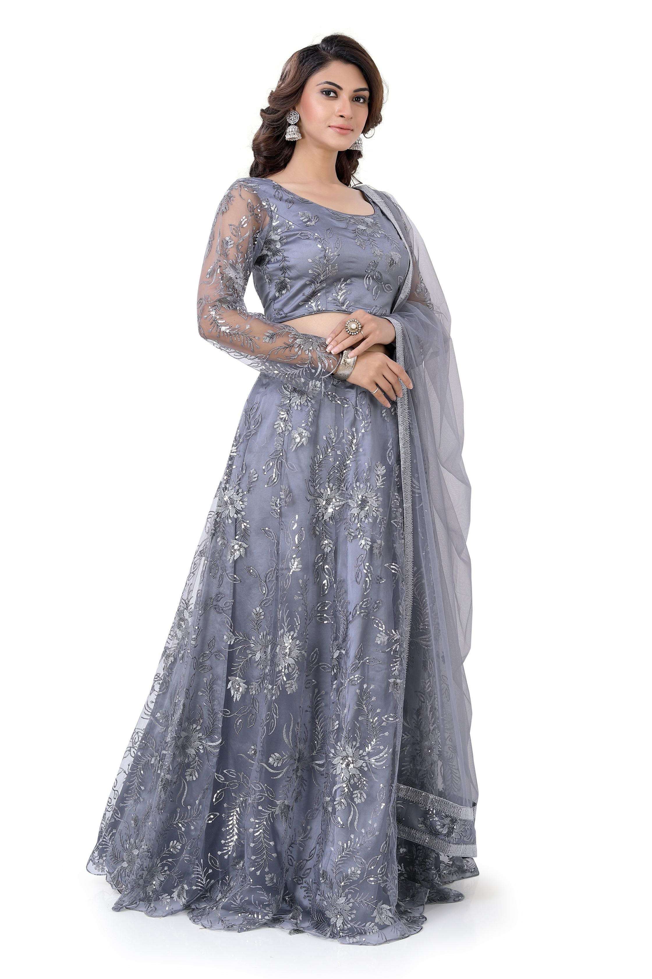 Grey Net Lehenga Choli