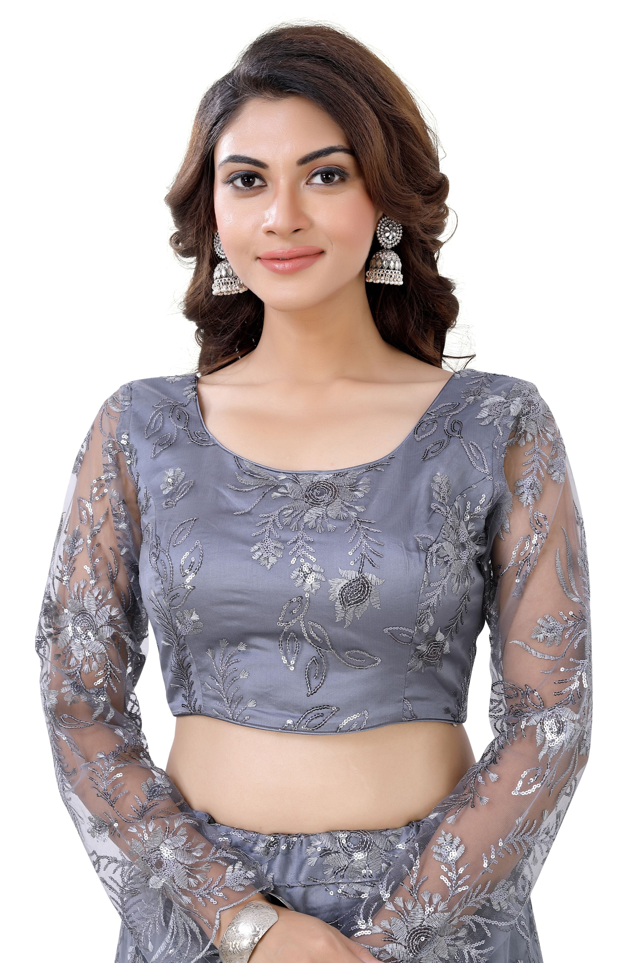 Grey Net Lehenga Choli