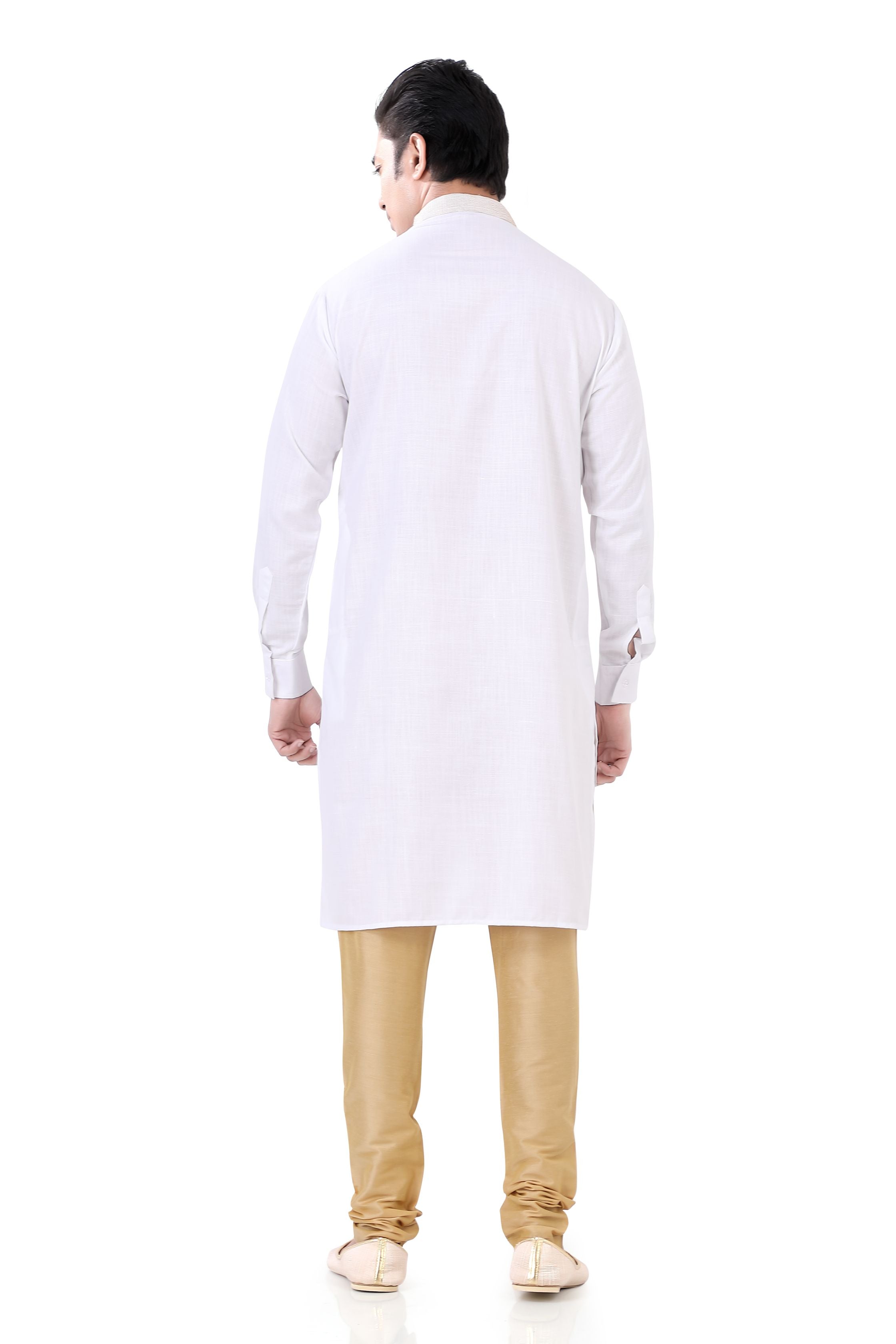 Cotton Anchor embroidery Kurta Pajama in White Colour