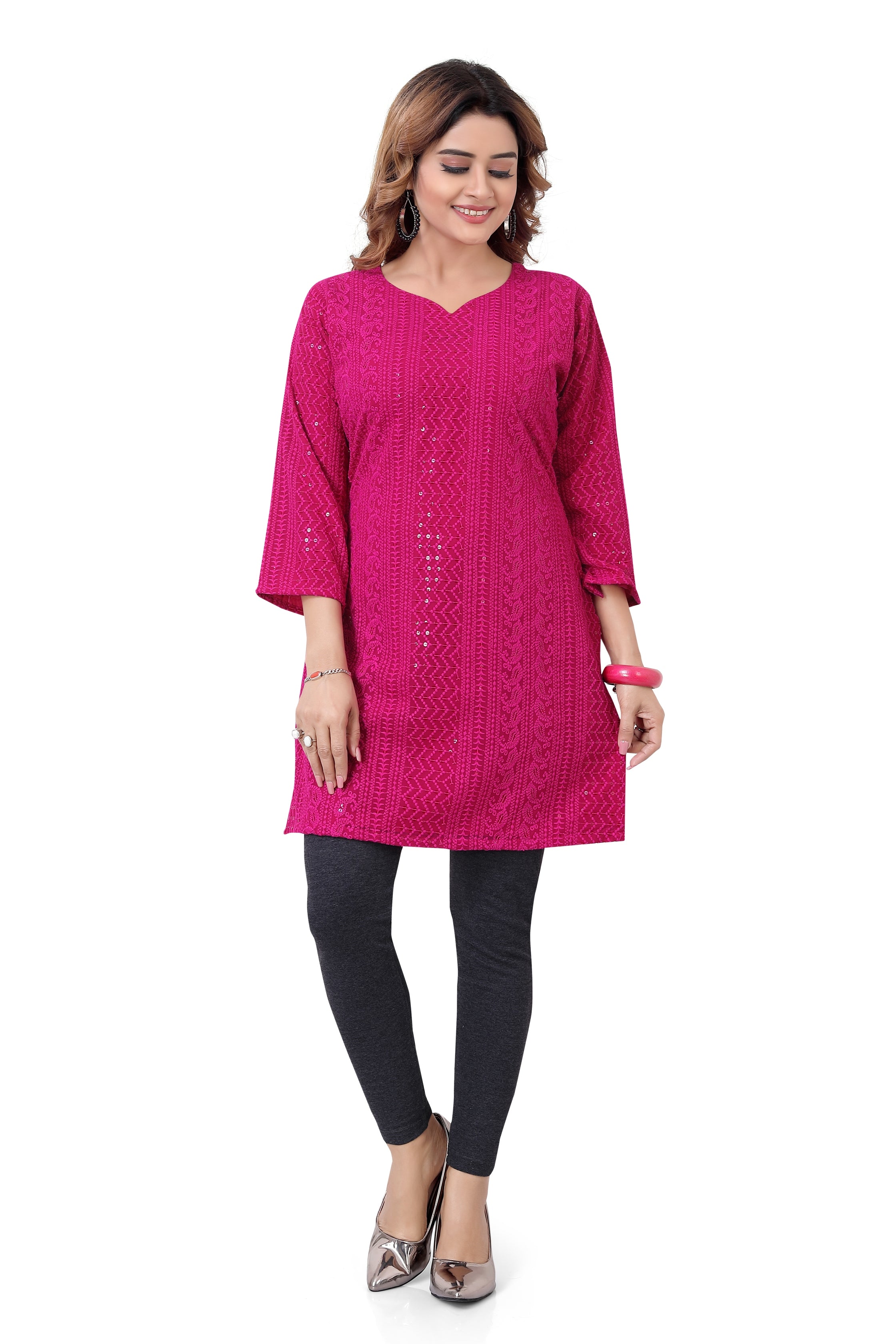 Pink Short Chikankari Kurti - Premium Short Kurti from Dulhan Exclusives - Just $75! Shop now at Dulhan Exclusives