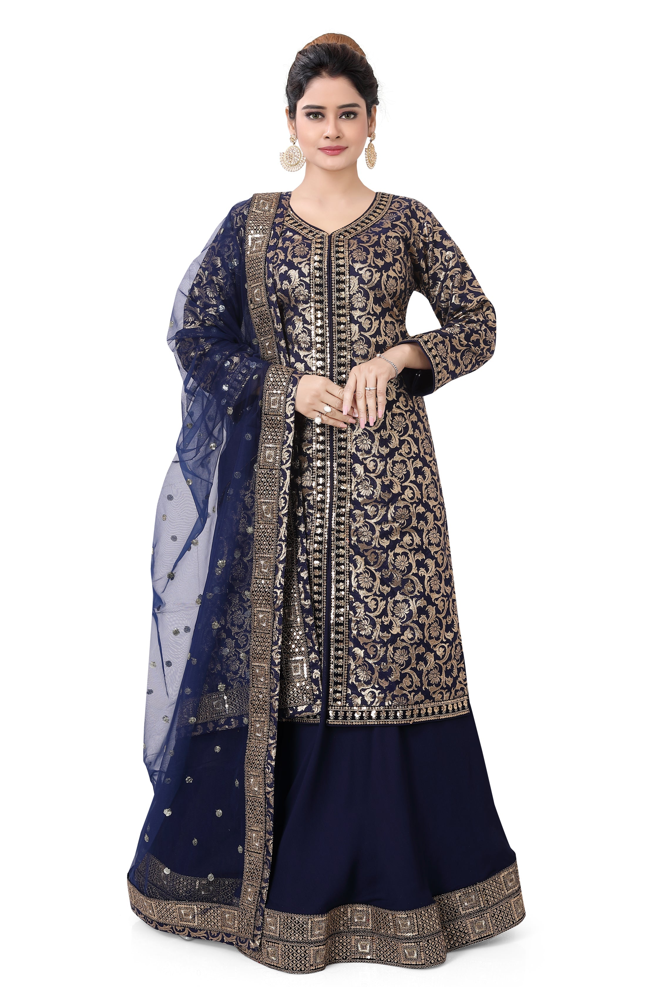 Designer Indo Western Suit Navy Blue - Premium Partywear Lehenga from Dulhan Exclusives - Just $295! Shop now at Dulhan Exclusives