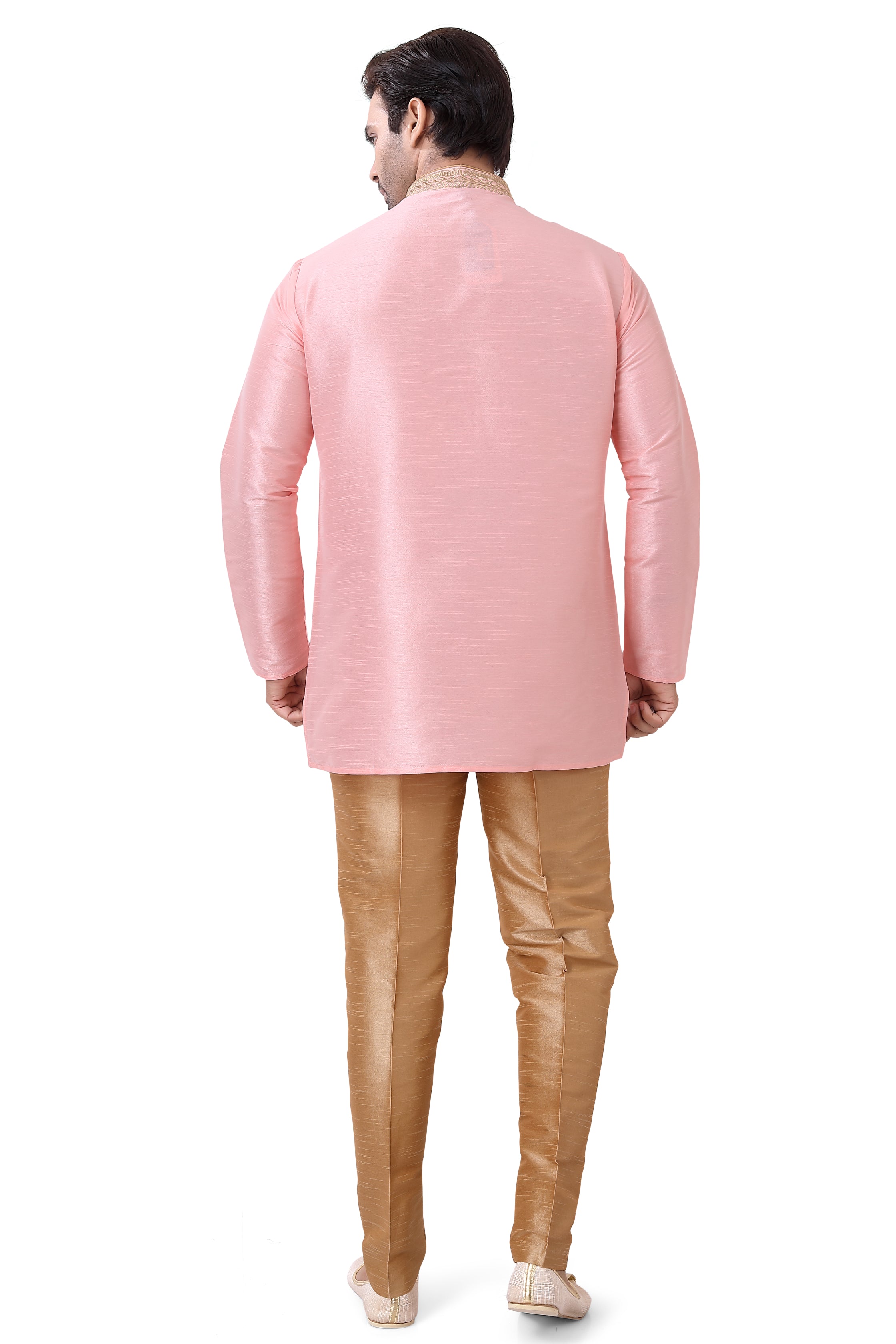 Banarasi Dupion Silk Short Kurta with embroidery in Light Pink color - Premium kurta pajama from Dapper Ethnic - Just $49! Shop now at Dulhan Exclusives