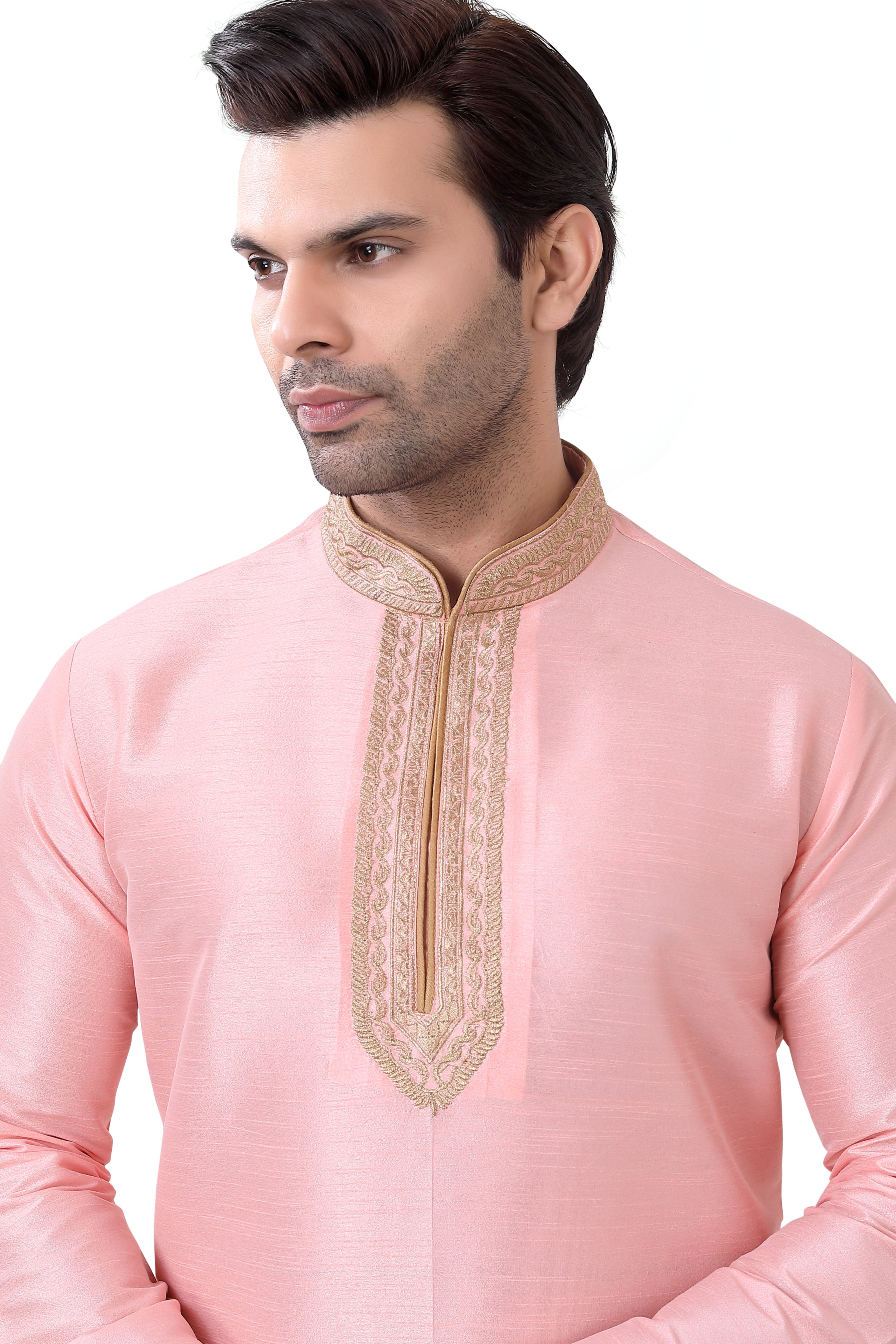 Banarasi Dupion Silk Short Kurta with embroidery in Light Pink color - Premium kurta pajama from Dapper Ethnic - Just $49! Shop now at Dulhan Exclusives