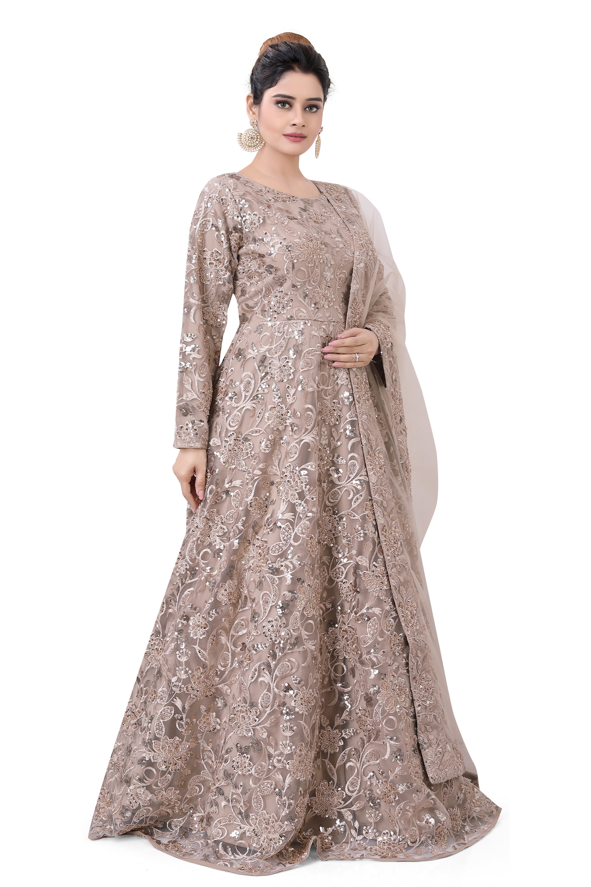 Beige Emroidered Gown - Premium Partywear Gown from Dulhan Exclusives - Just $675! Shop now at Dulhan Exclusives