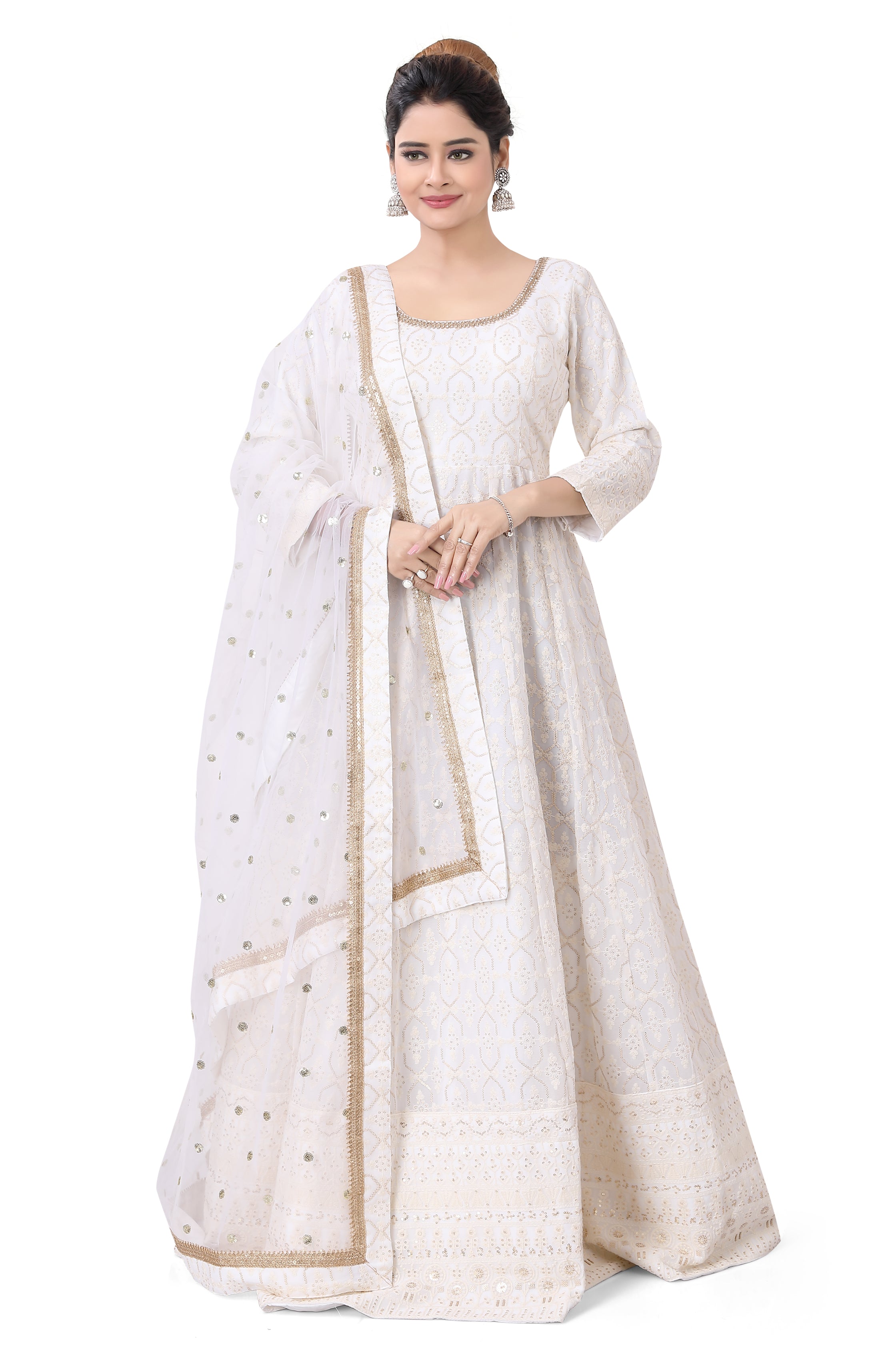 Chikankari Offwhite Gown - Premium Partywear Gown from Dulhan Exclusives - Just $435! Shop now at Dulhan Exclusives