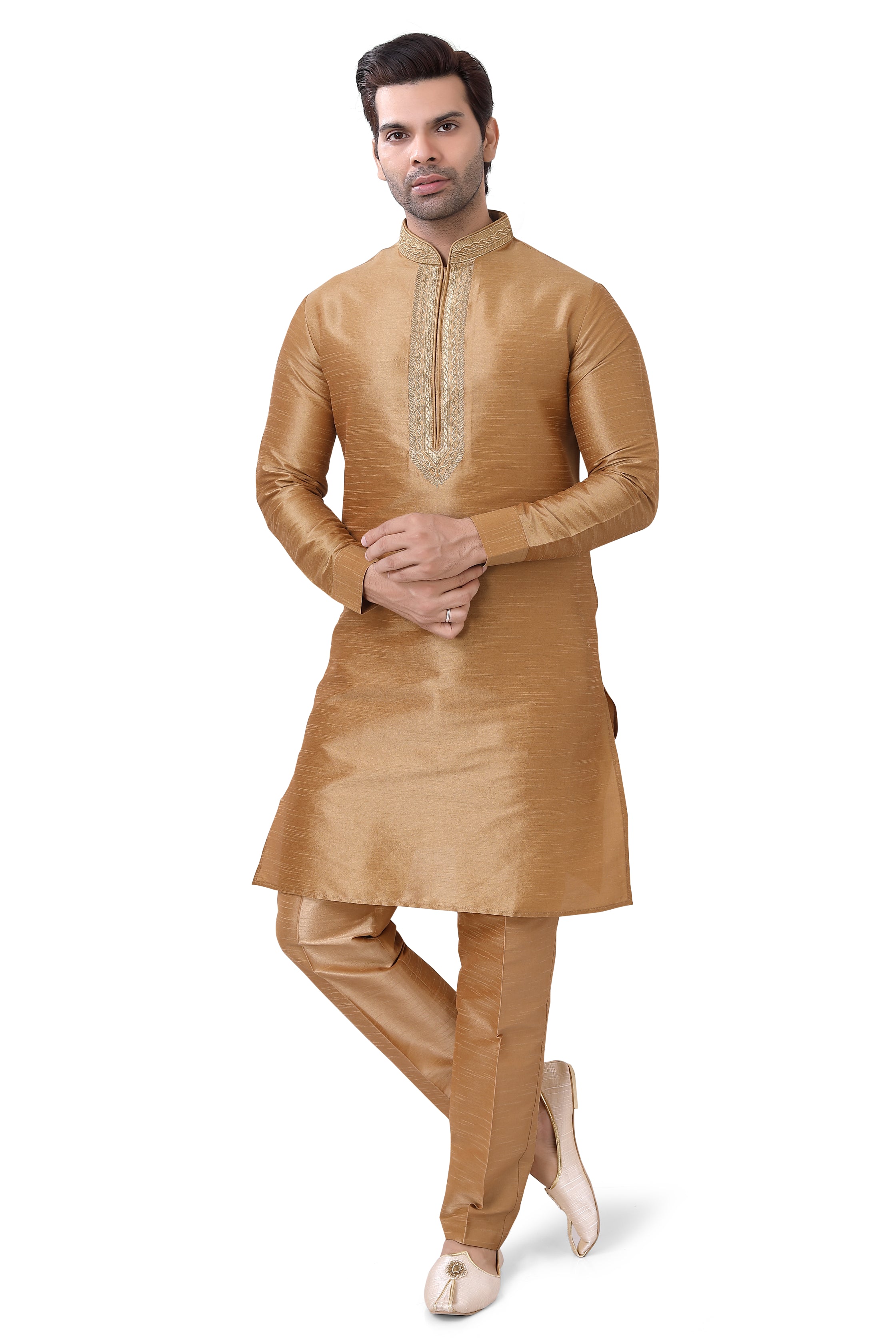 Banarasi Dupion Silk Kurta pajama set in Gold