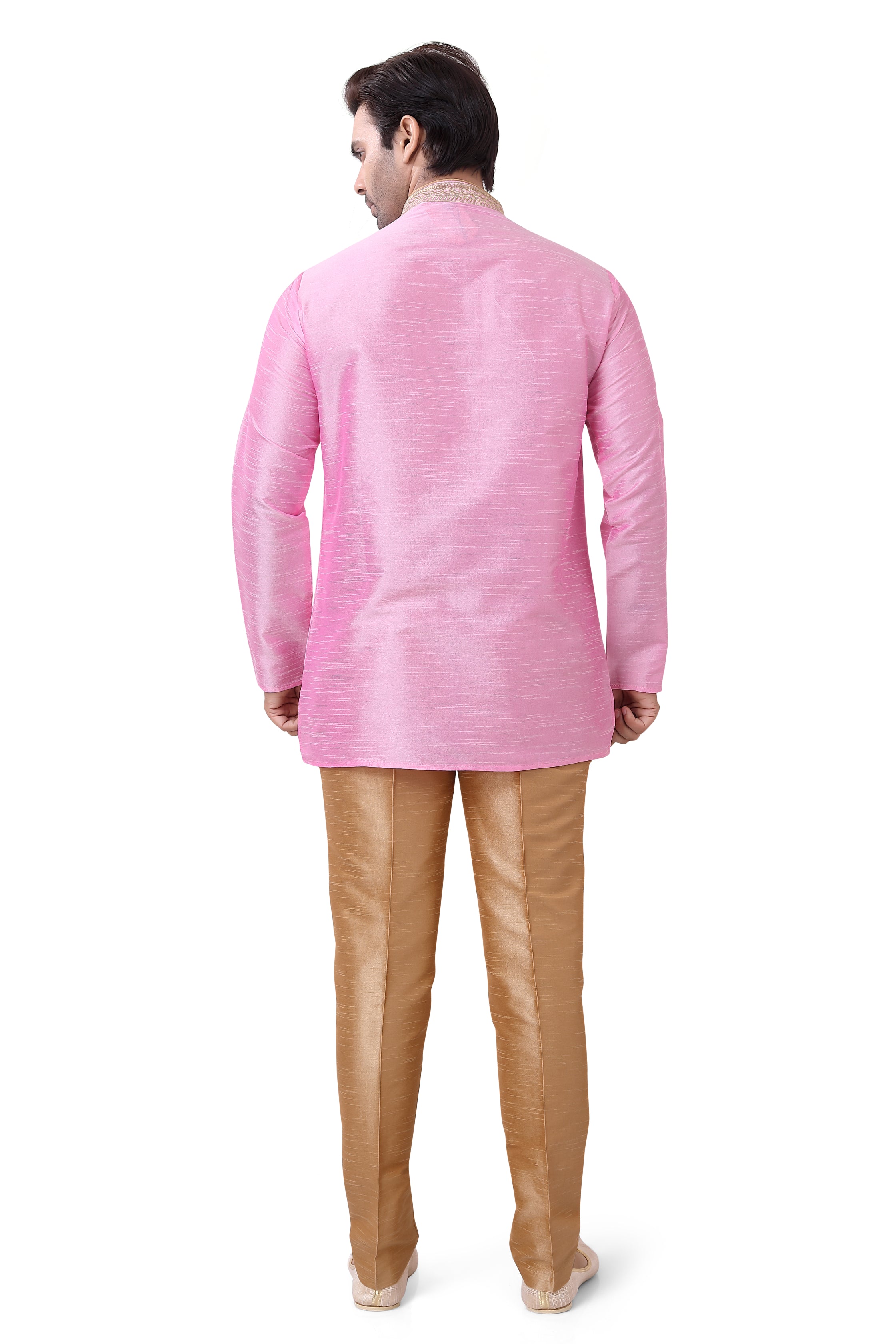 Banarasi Dupion Silk Short Kurta with embroidery in Pink color - Premium kurta pajama from Dapper Ethnic - Just $49! Shop now at Dulhan Exclusives