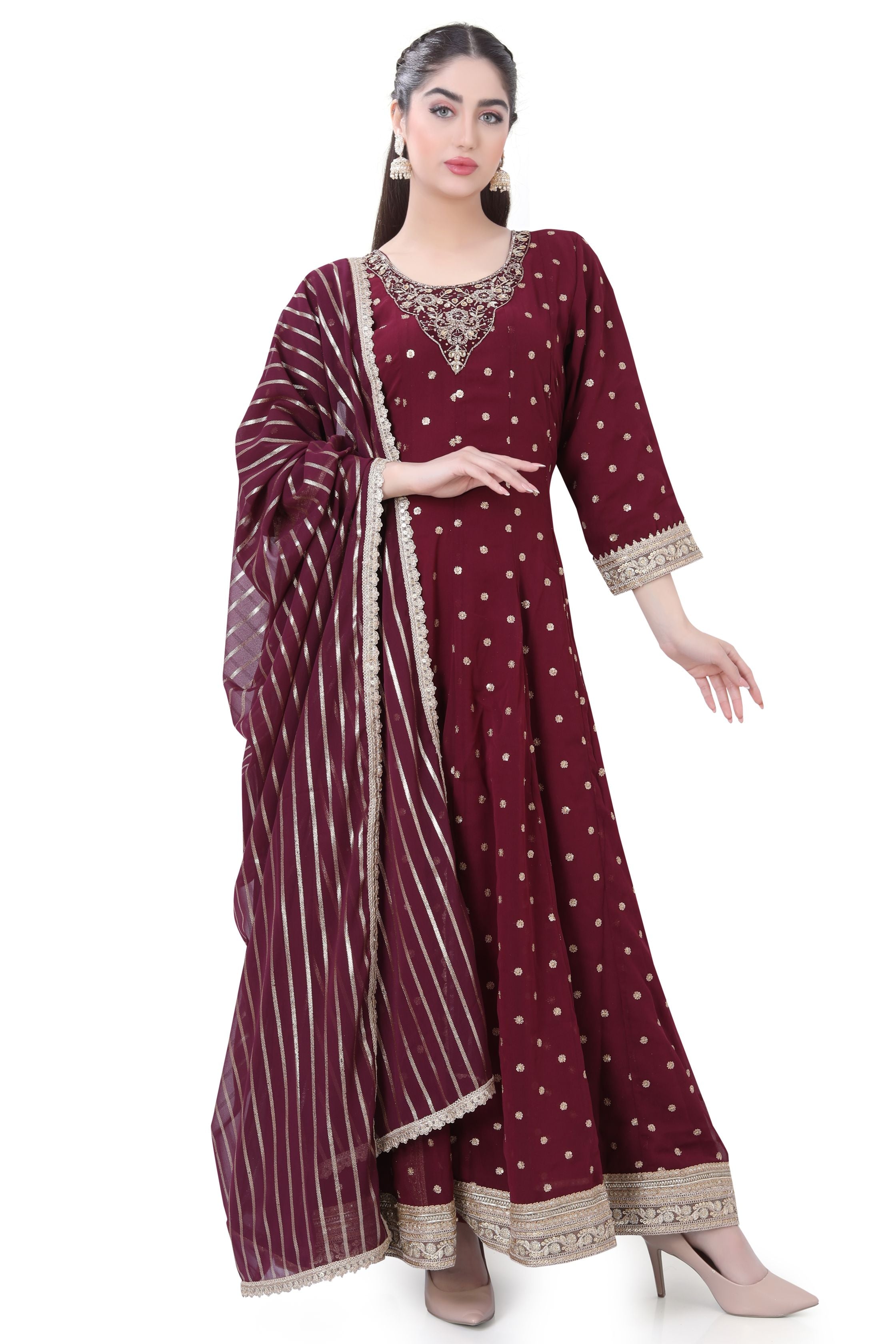 Wine Georgette Anarkali Dress - Premium Festive Wear from Dulhan Exclusives - Just $199! Shop now at Dulhan Exclusives