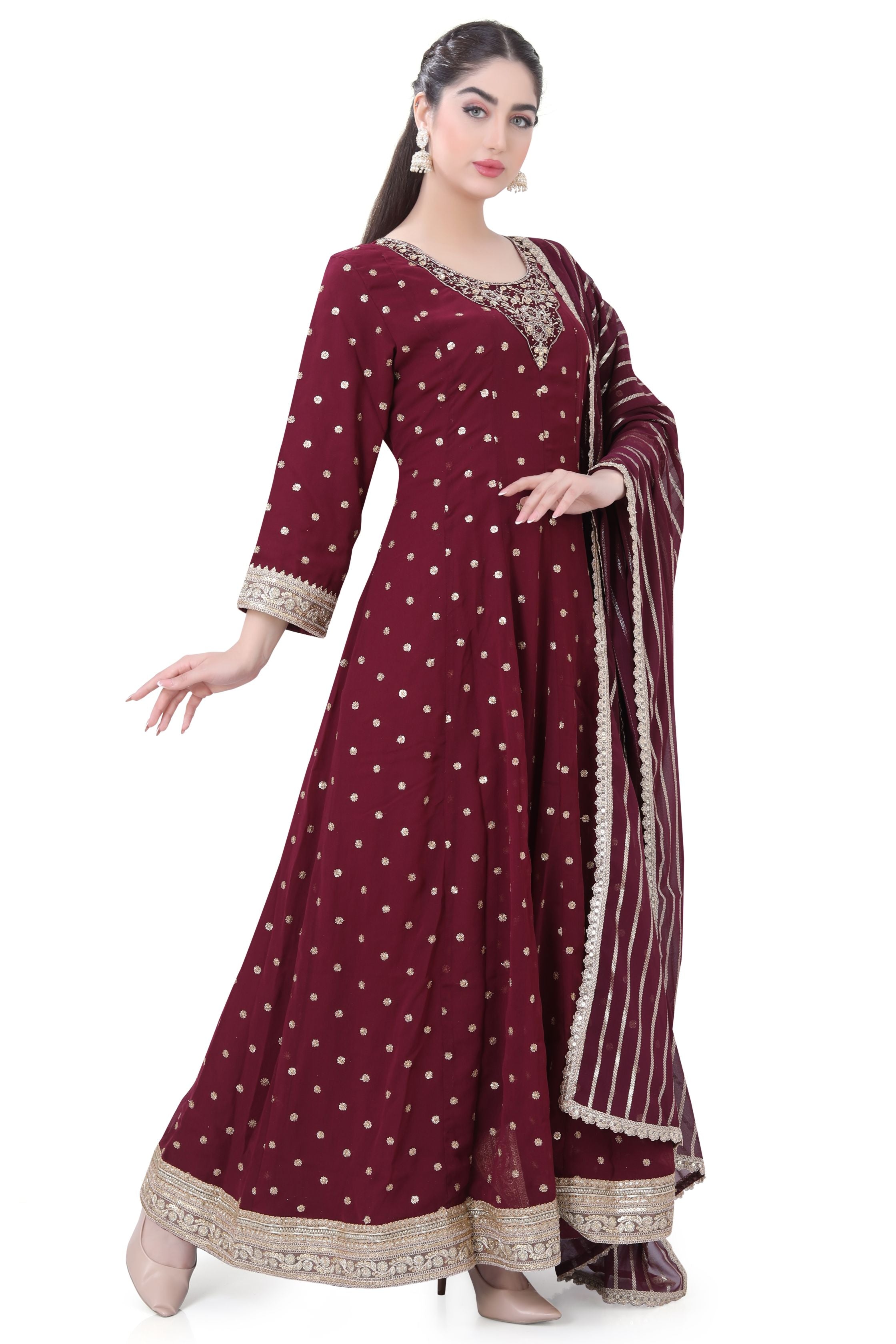 Wine Georgette Anarkali Dress