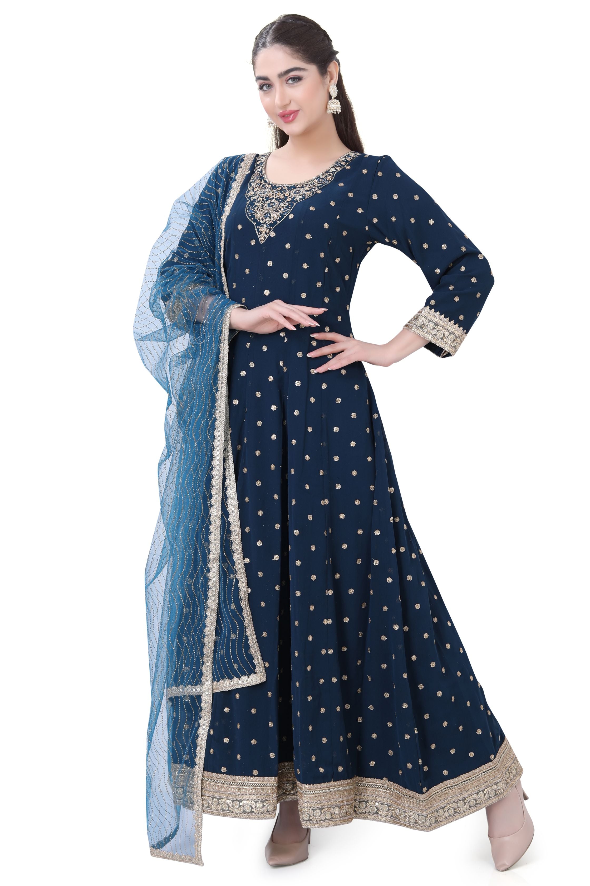 Peacock Blue Georgette Dress