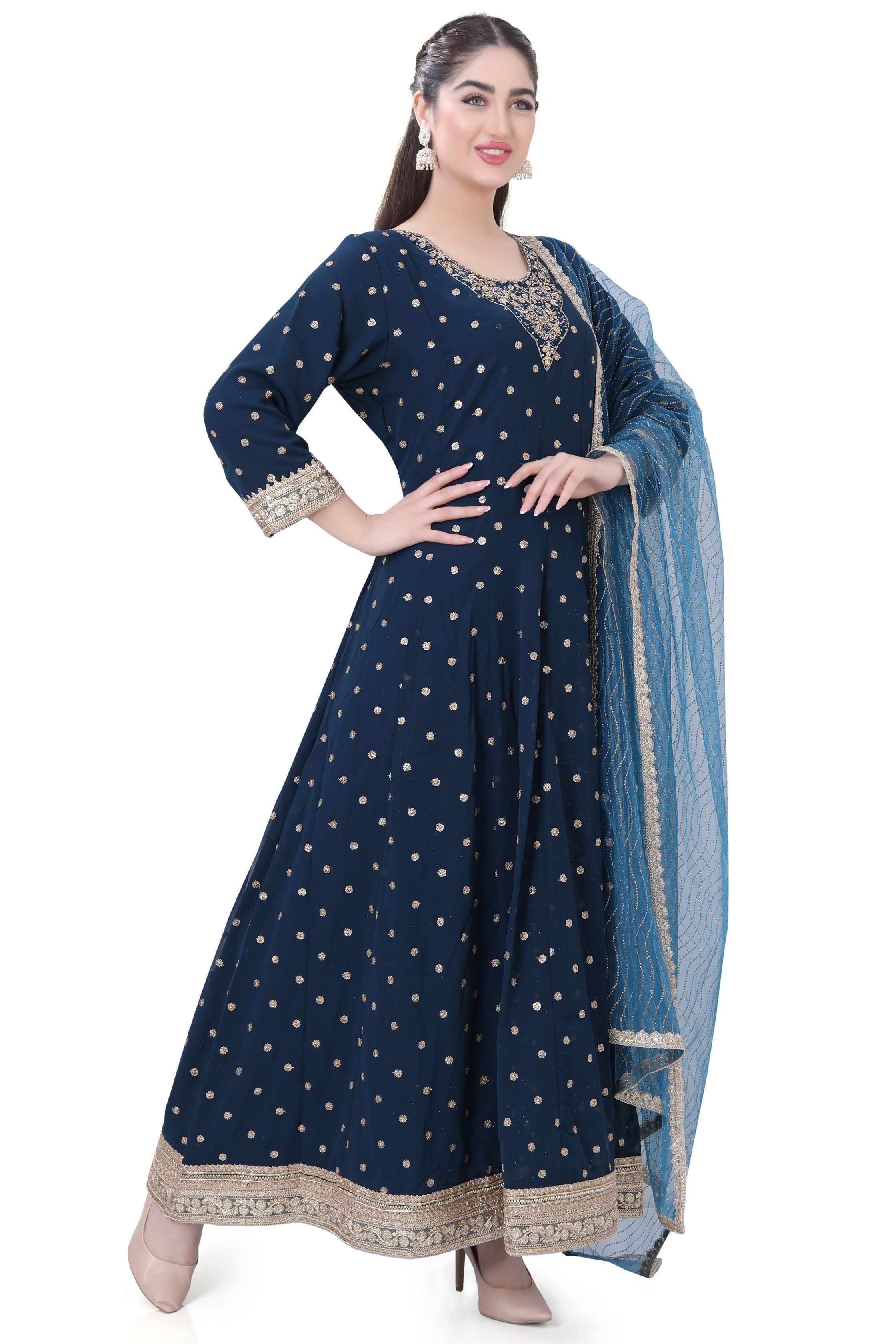 Peacock Blue Georgette Dress