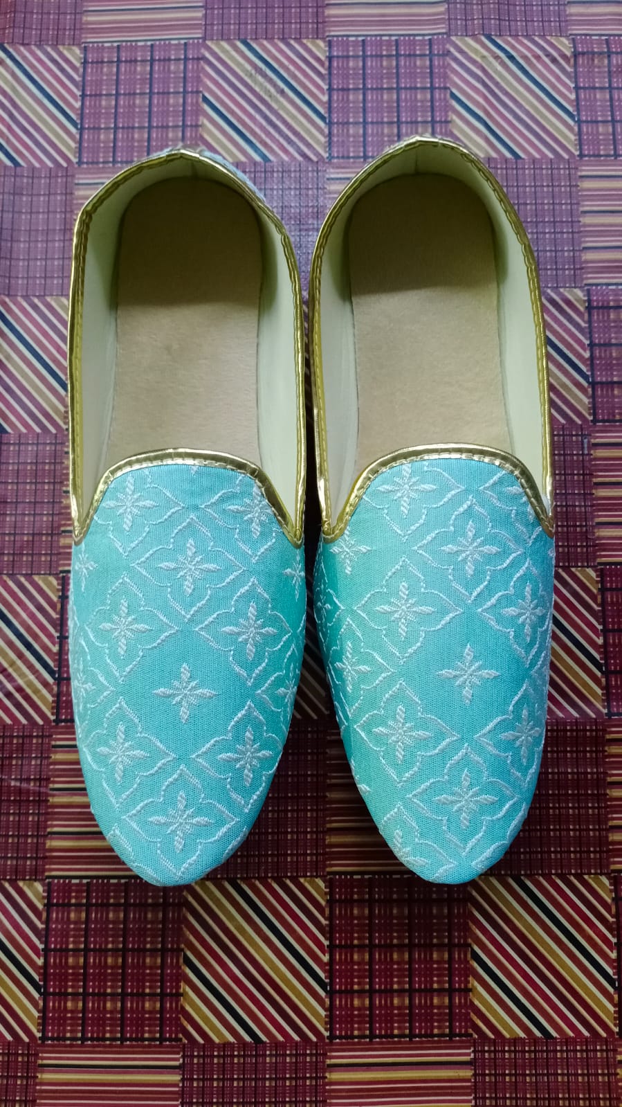Aqua Blue Embroidered Mojari Shoes for Men