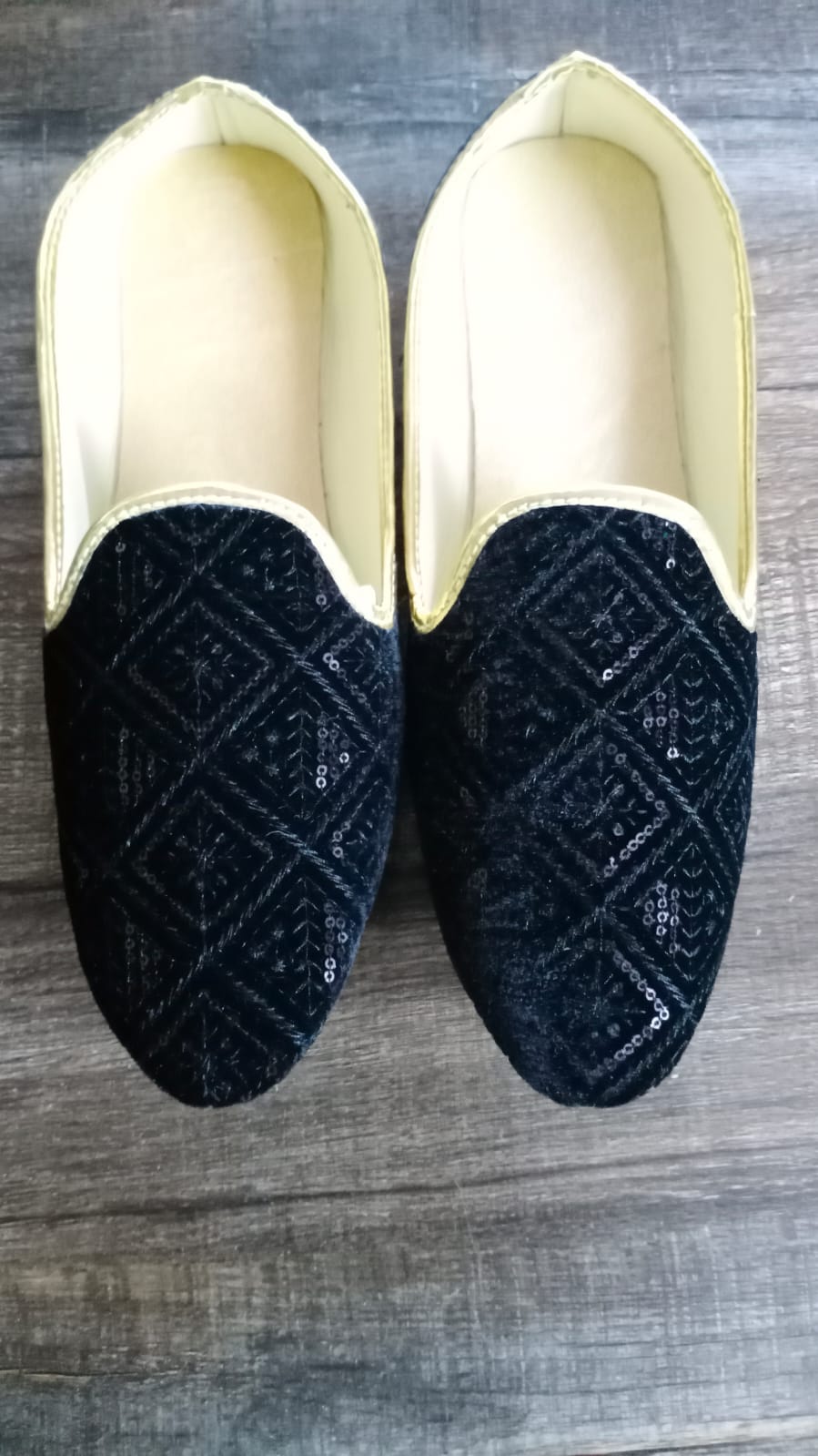 Velvet Embroidery Mojari Shoes for Men in Black Color