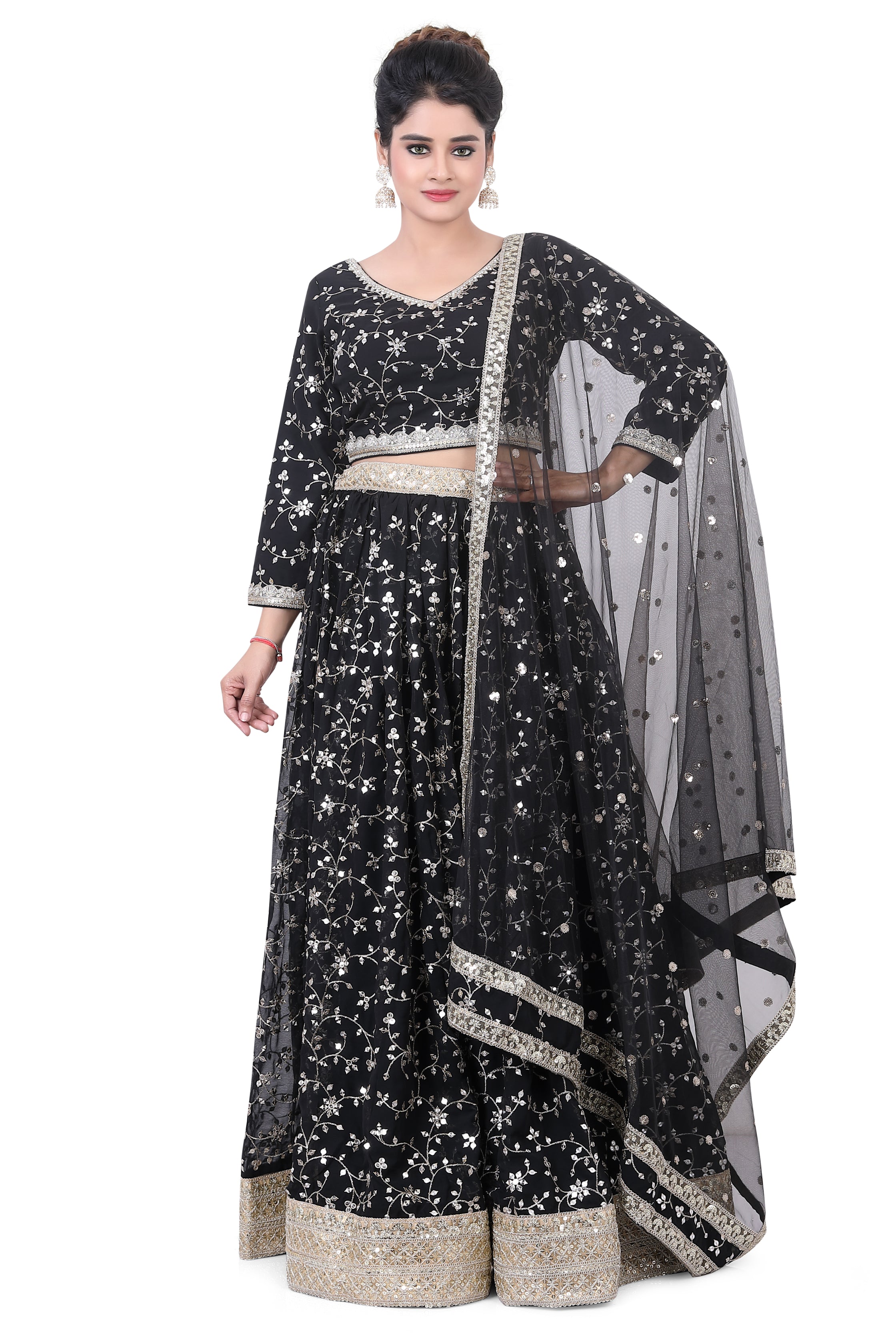 Black Georgette Embroidered Lehenga Choli - Premium Partywear Lehenga from Dulhan Exclusives - Just $385! Shop now at Dulhan Exclusives
