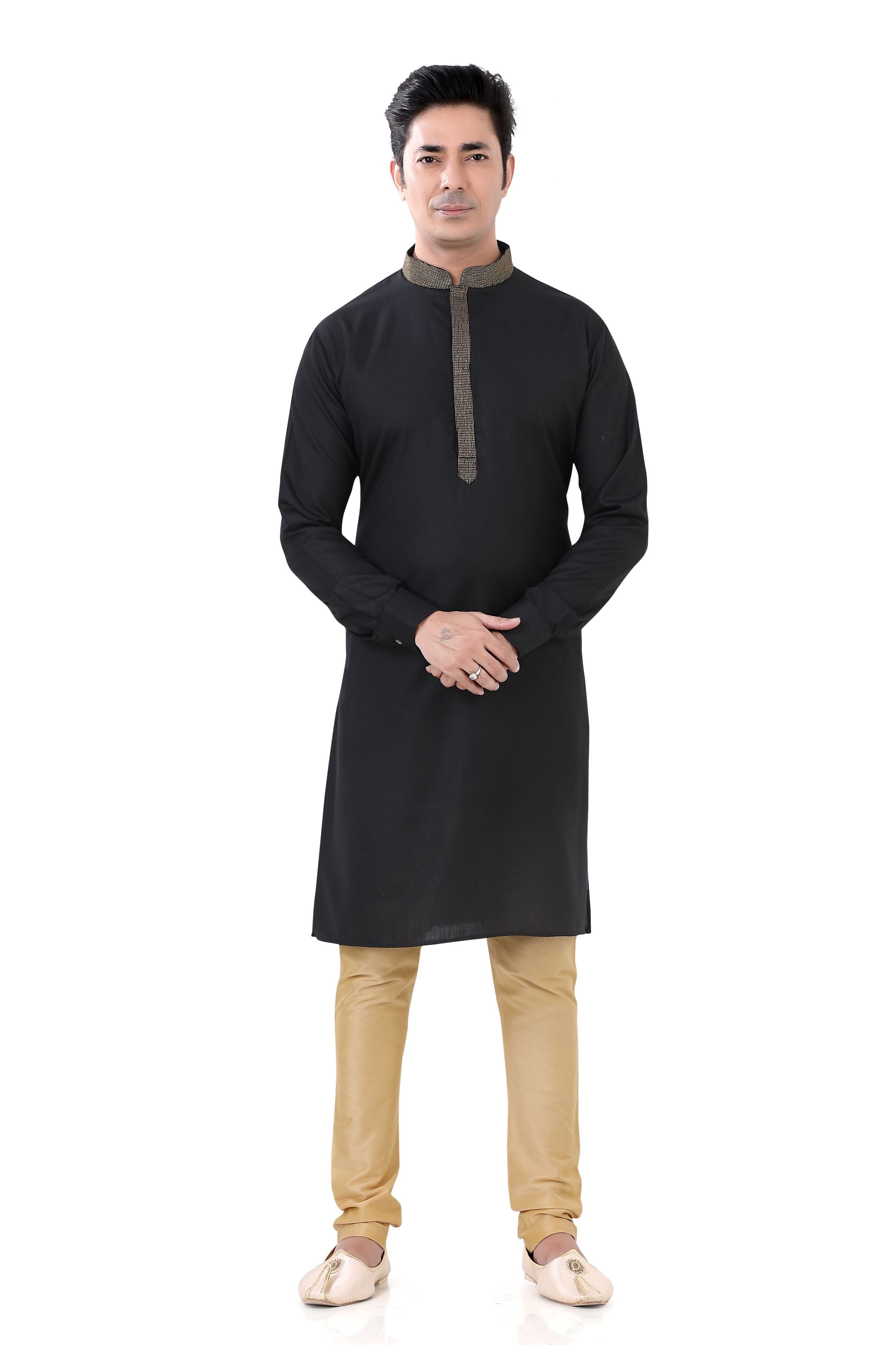 Cotton Anchor embroidery Kurta Pajama in Black Colour - Premium kurta pajama from Dapper Ethnic - Just $59! Shop now at Dulhan Exclusives