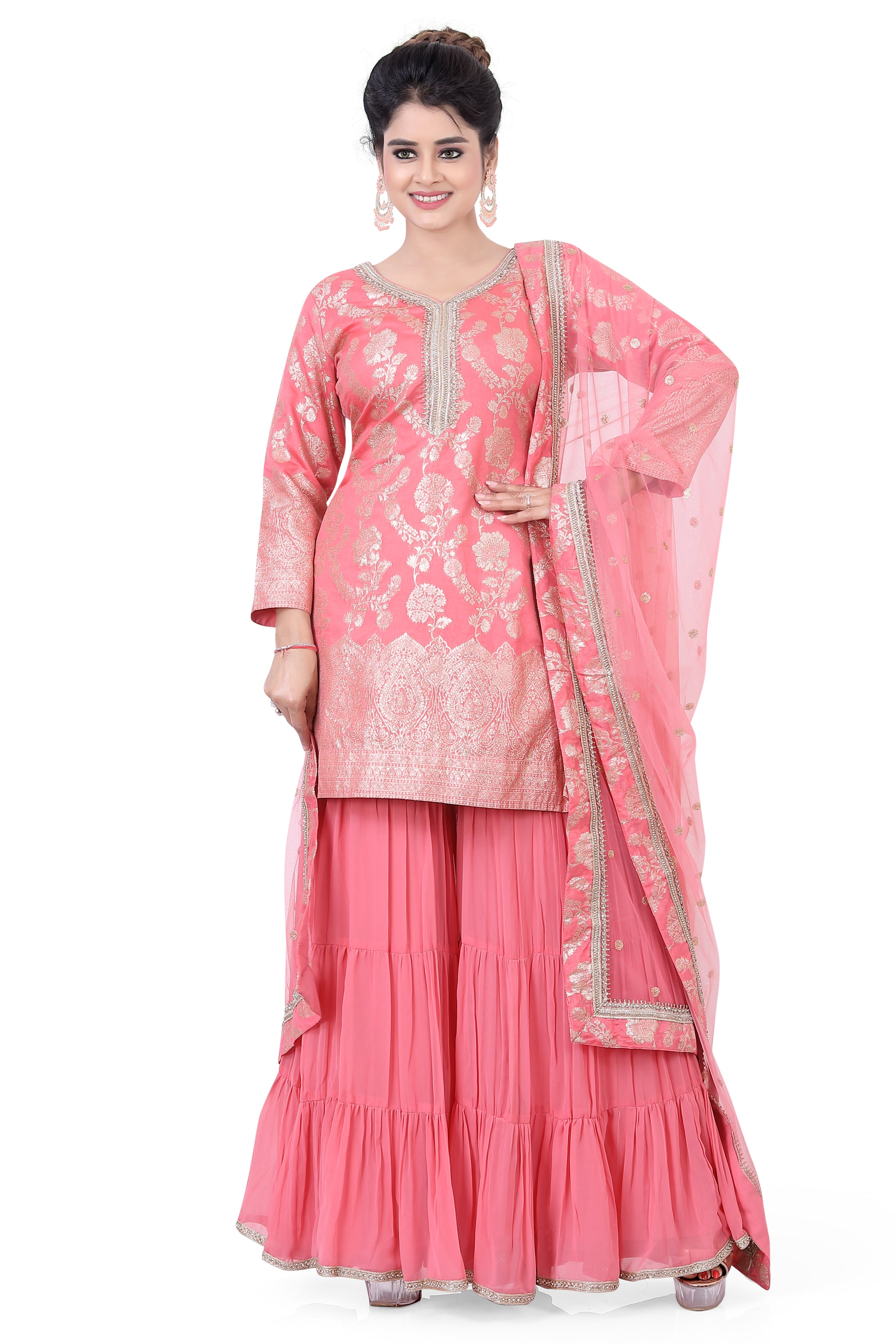 Blush Pink Brocade Sharara Suit