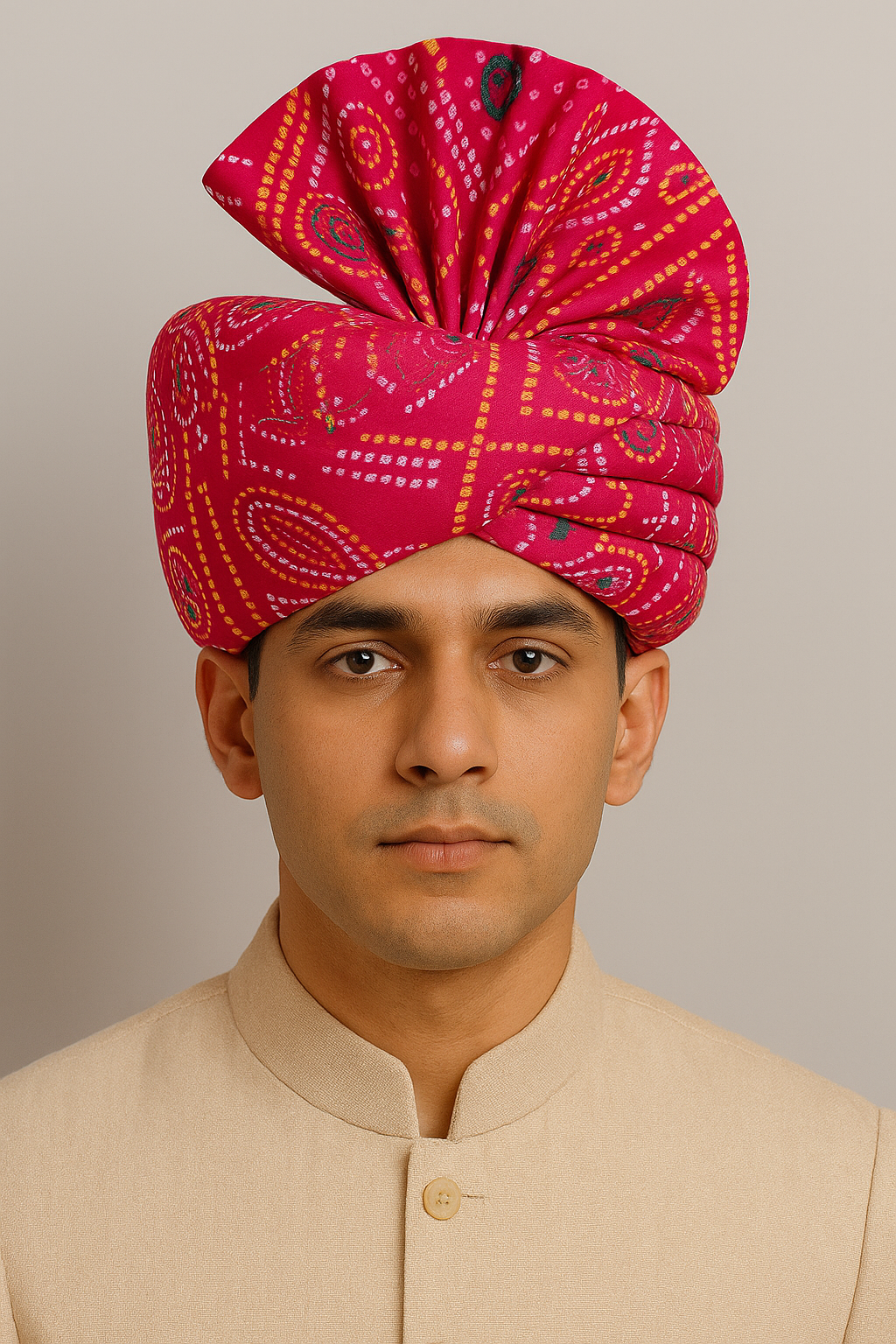 Traditional Bandhani Turban – Pink Premium Groom Pagdi for Weddings & Barati Safa - Premium pagdi from Dapper Ethnic - Just $30! Shop now at Dulhan Exclusives
