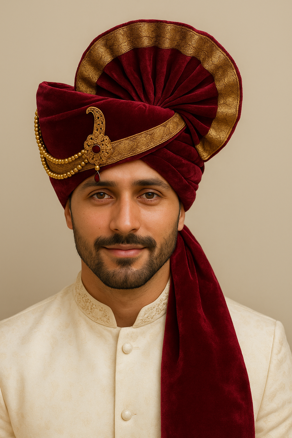 Premium Maroon Groom Pagdi for Wedding Functions & Baraat - Premium pagdi from Dapper Ethnic - Just $75! Shop now at Dulhan Exclusives