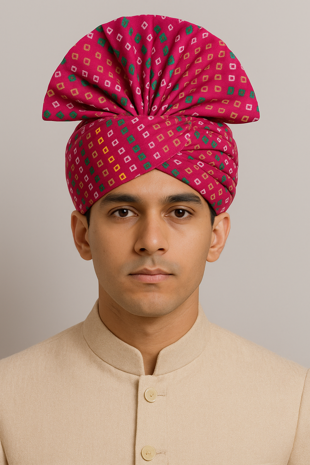 Traditional Bandhani Turban – Pink Premium Groom Pagdi for Weddings & Barati Safa - Premium pagdi from Dapper Ethnic - Just $30! Shop now at Dulhan Exclusives