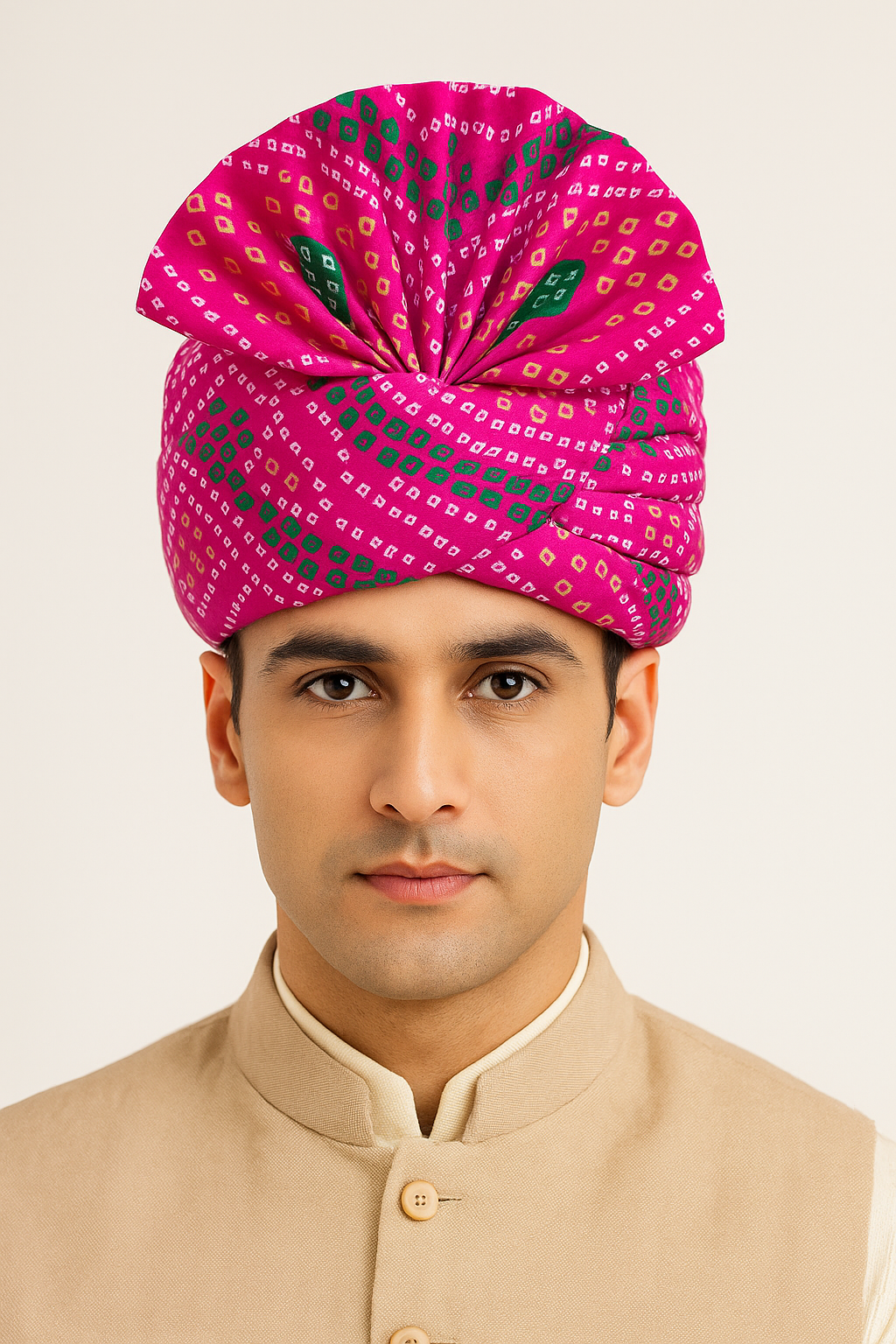 Traditional Bandhani Turban – Pink Premium Groom Pagdi for Weddings & Barati Safa - Premium pagdi from Dapper Ethnic - Just $30! Shop now at Dulhan Exclusives