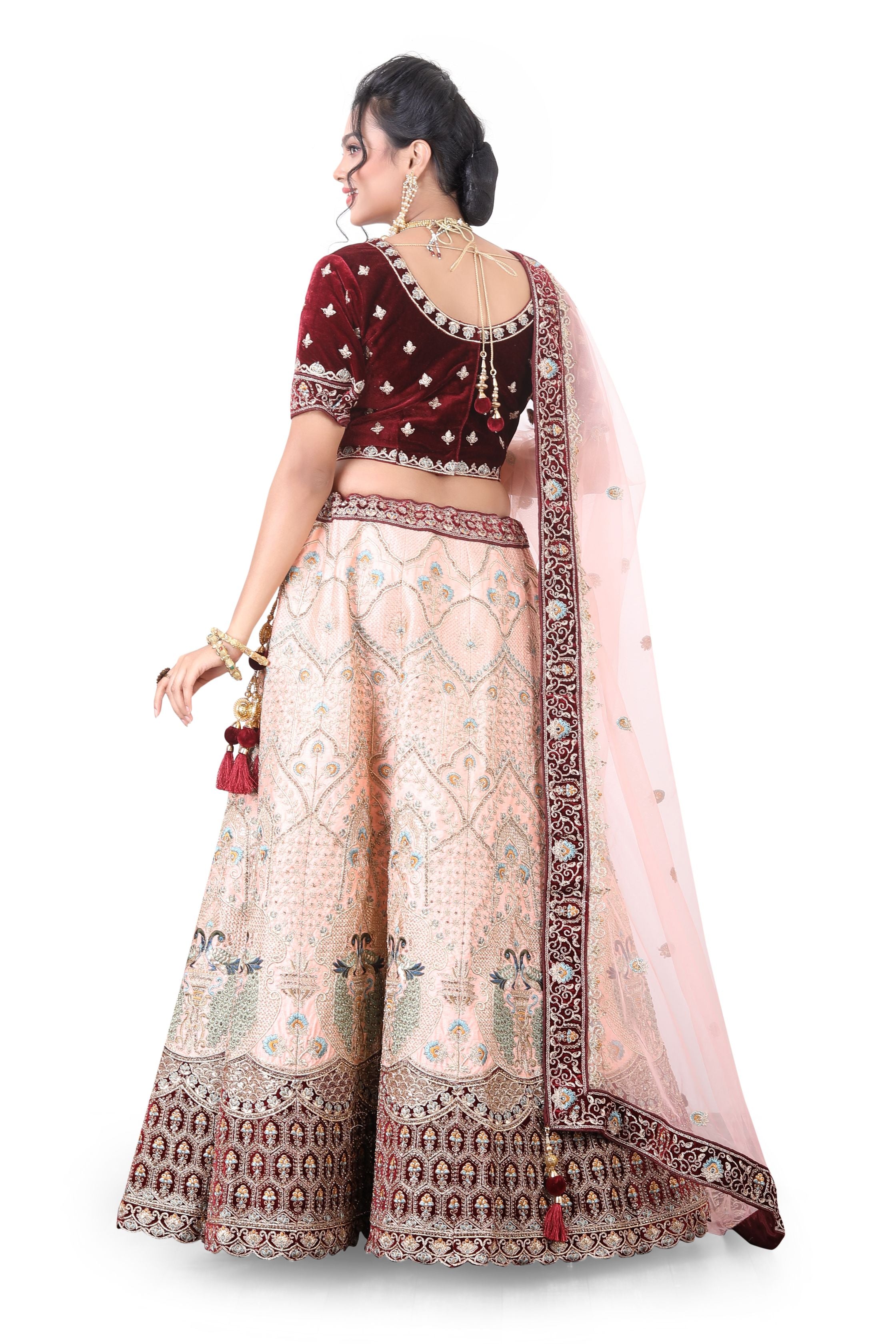 Silk Bridal Lehenga Choli in Maroon with Light pink Color-D No.5