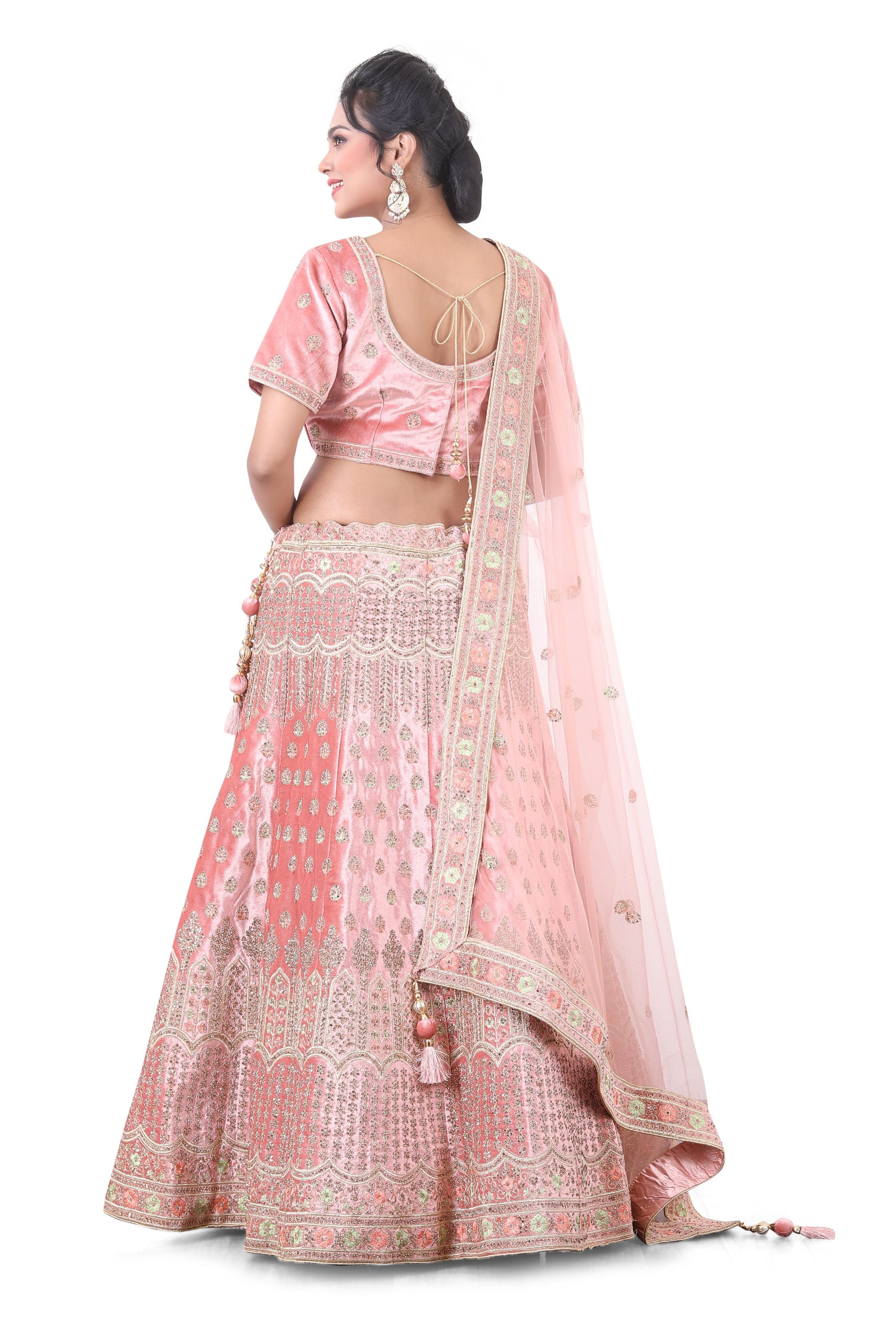 Baby Pink Velvet Lehenga Choli - Premium Partywear Lehenga from Dulhan Exclusives - Just $785! Shop now at Dulhan Exclusives