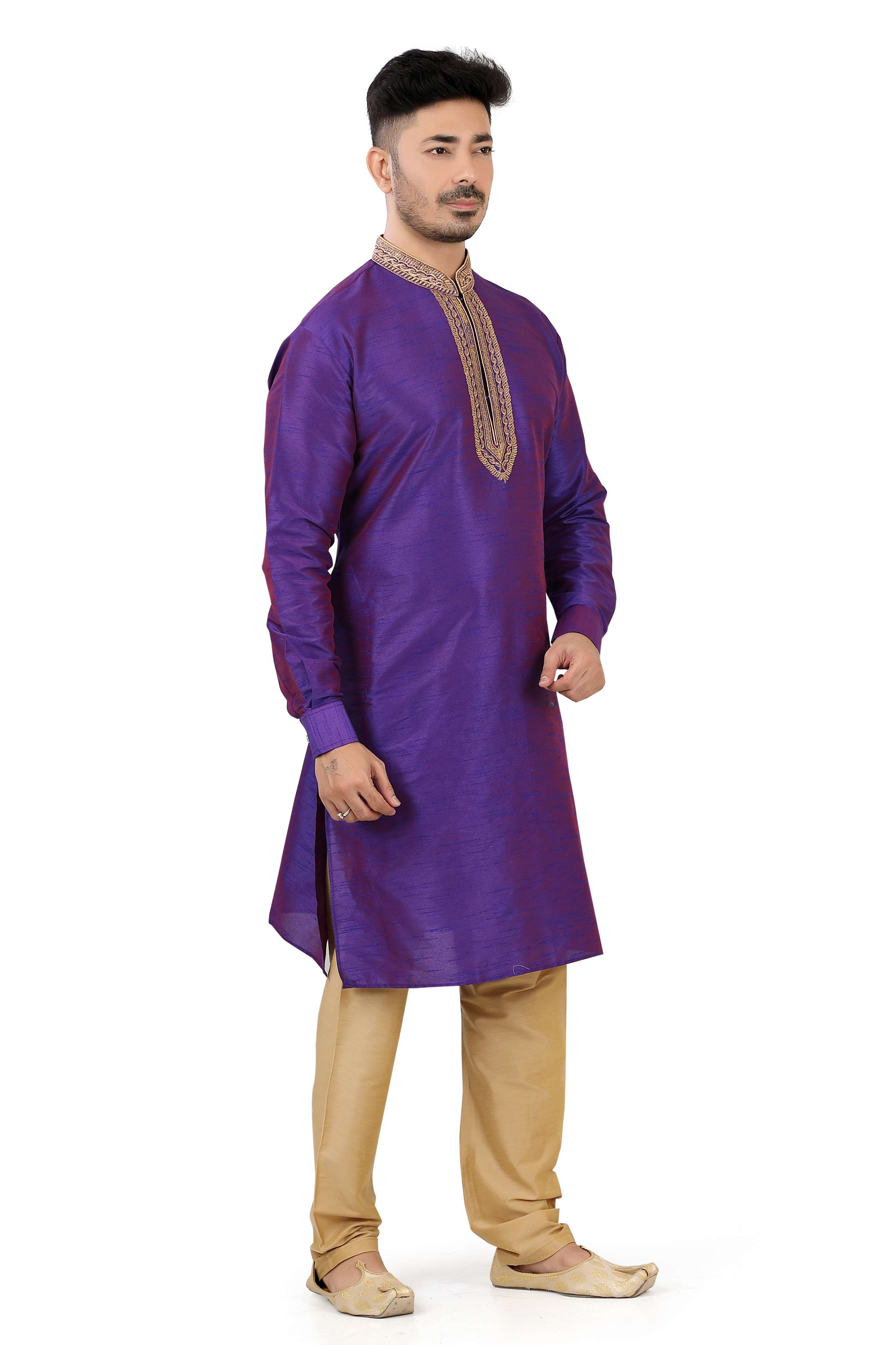 Banarasi Dupion Silk Kurta pajama set in Cadbury Purple - Premium kurta pajama from Dapper Ethnic - Just $75! Shop now at Dulhan Exclusives
