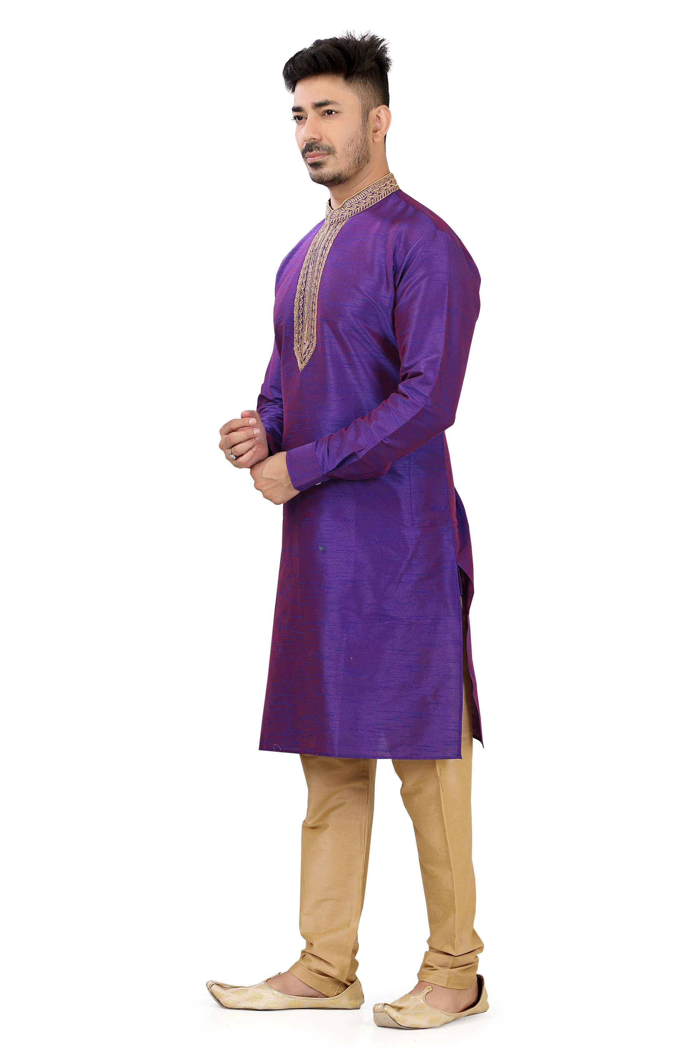 Banarasi Dupion Silk Kurta pajama set in Cadbury Purple