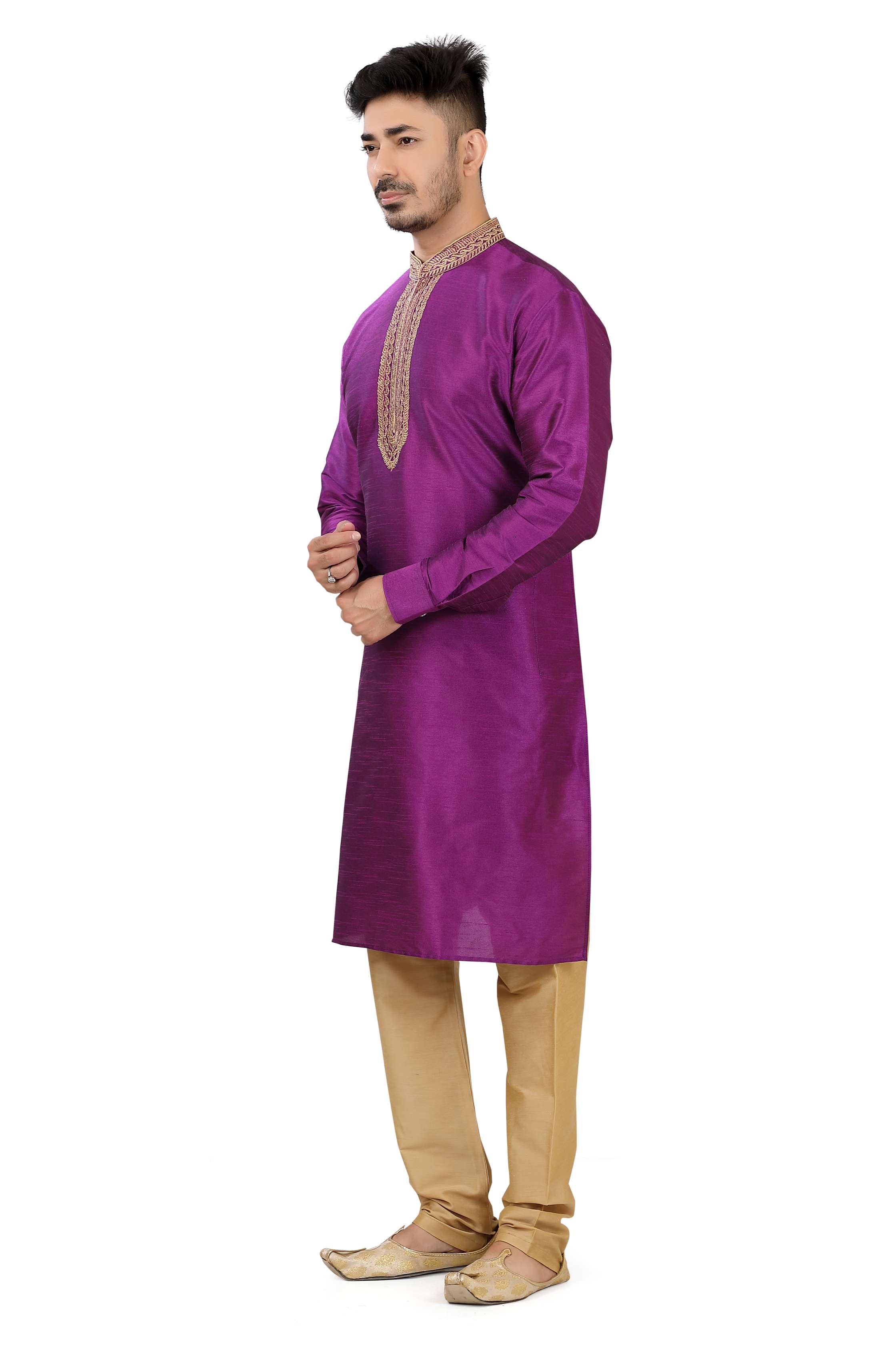 Banarasi Dupion Silk Kurta pajama set in Dark Purple - Premium kurta pajama from Dapper Ethnic - Just $75! Shop now at Dulhan Exclusives