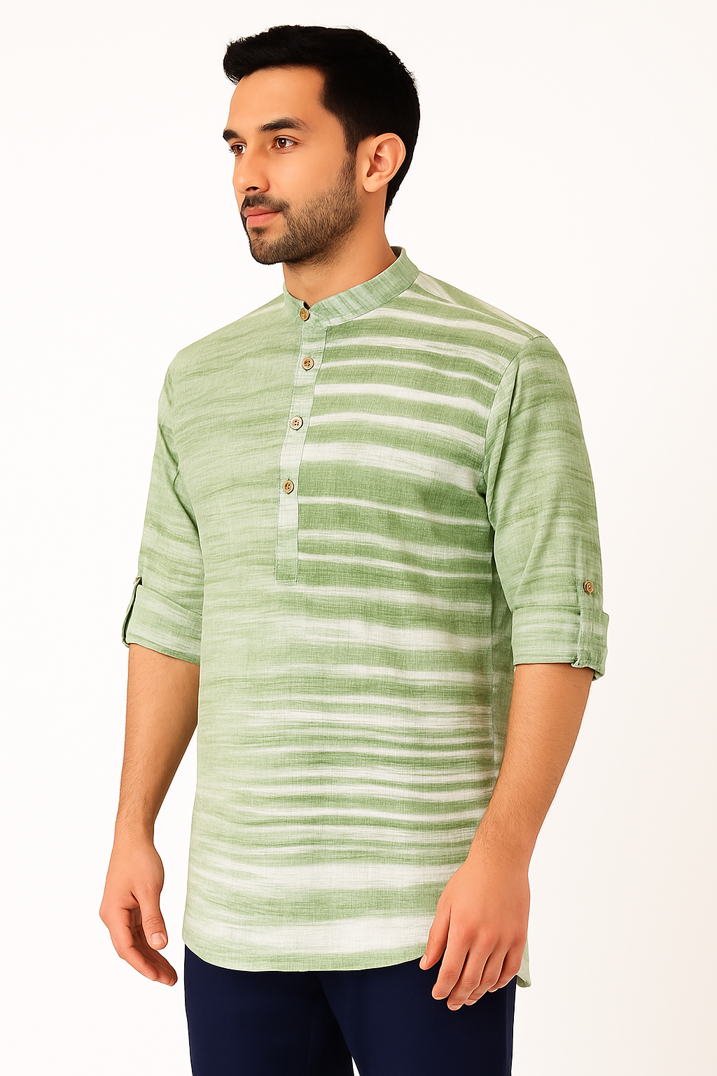Men's Khadi Handwoven Short Kurta Green