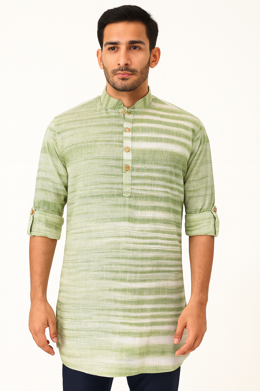 Men's Khadi Handwoven Short Kurta Green - Premium short Kurta from Dapper Ethnic - Just $79! Shop now at Dulhan Exclusives