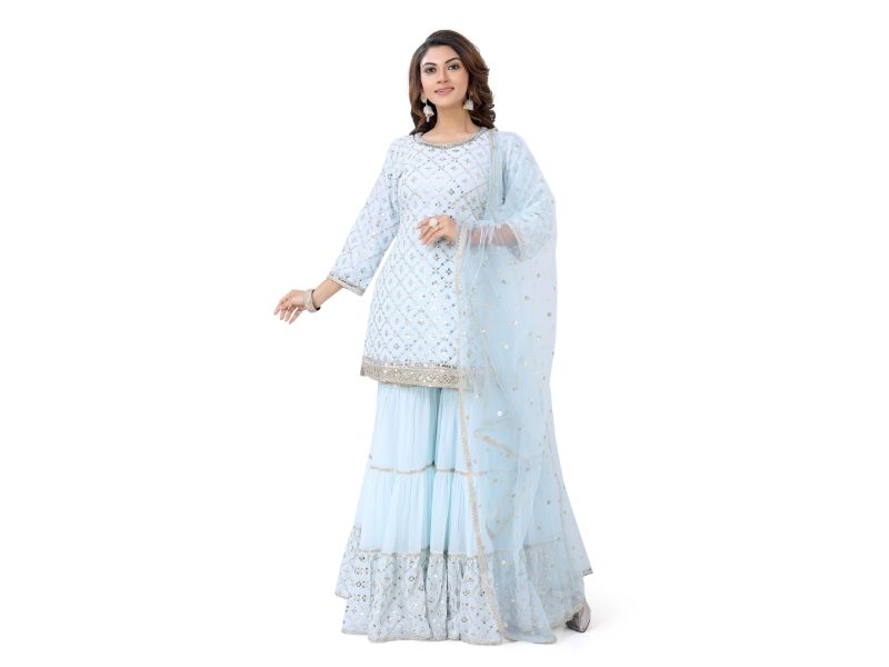 Sky Blue Georgette Gharara Suit