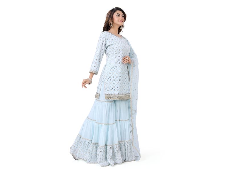 Sky Blue Georgette Gharara Suit